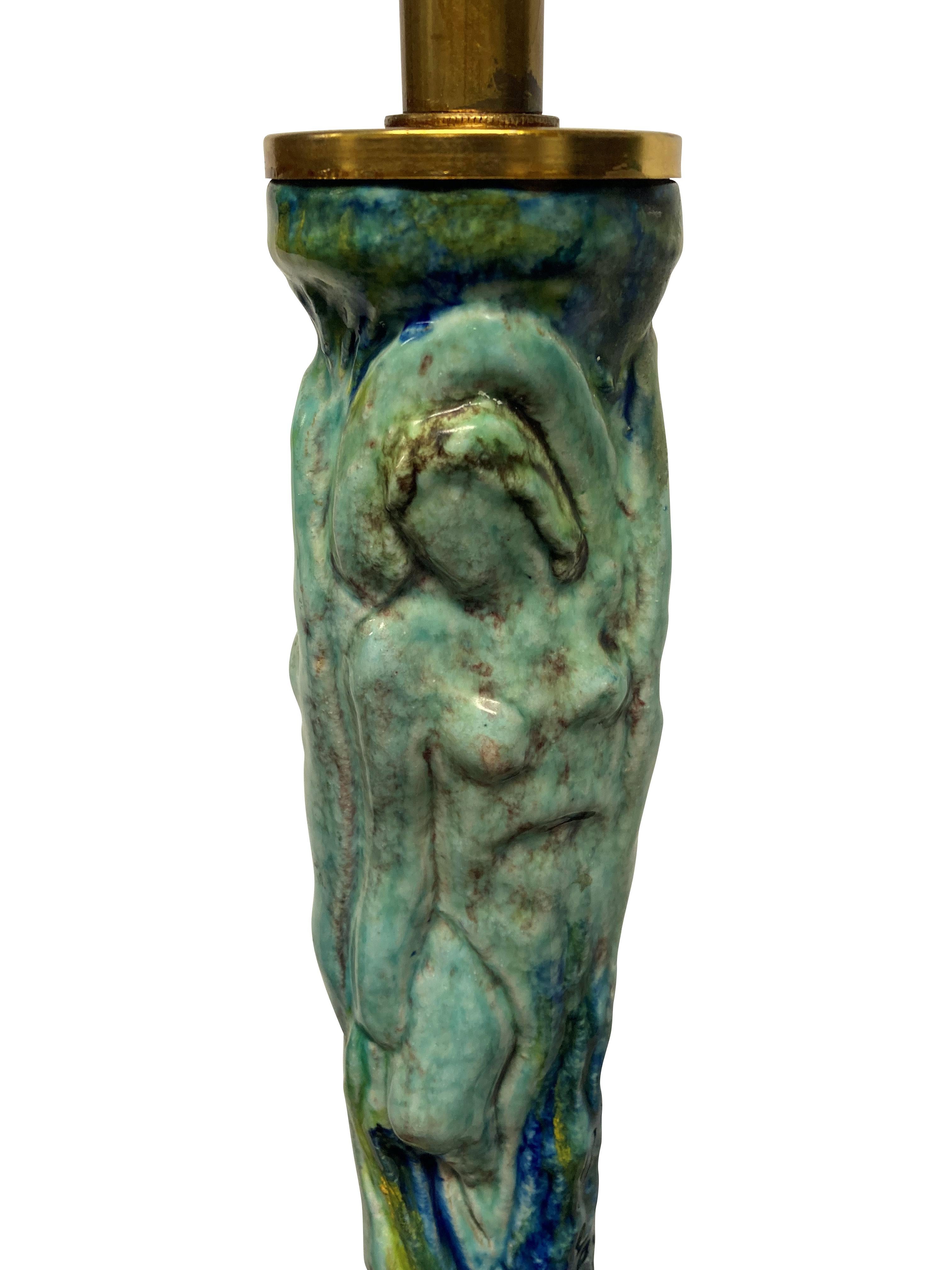 Mid-20th Century Italian Ceramic Floor Lamp by Albisola, Depicting Nude Figures