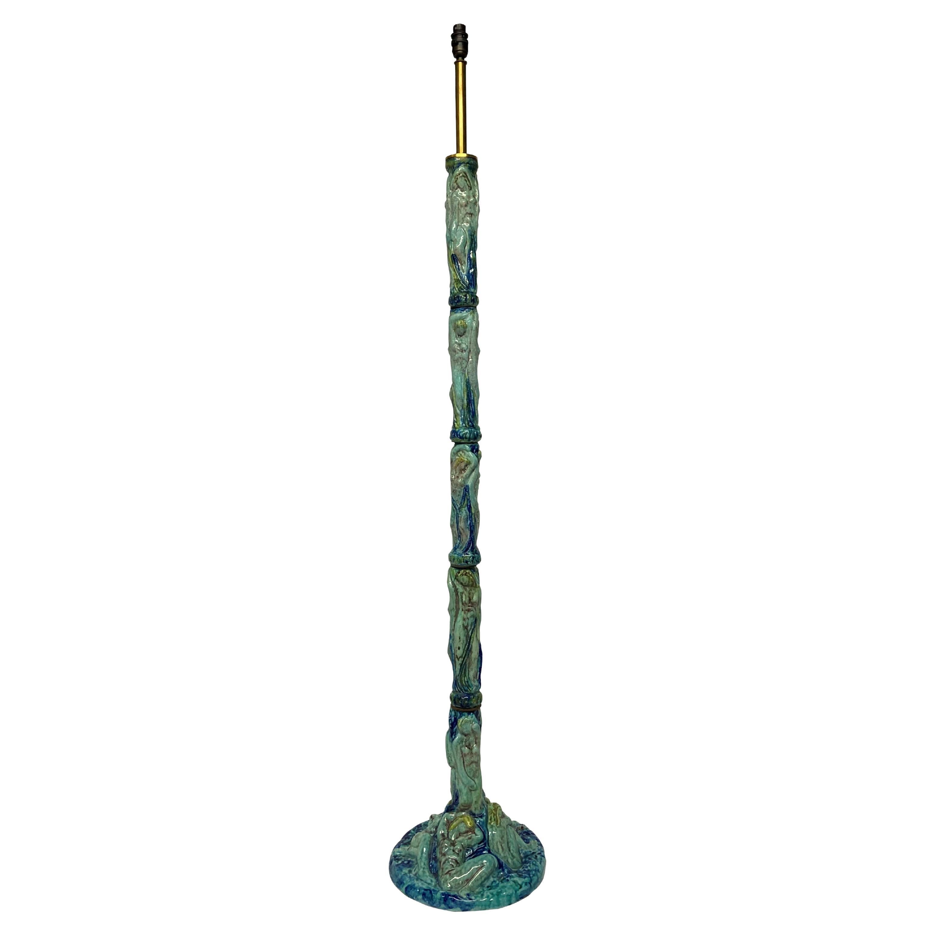 Italian Ceramic Floor Lamp by Albisola, Depicting Nude Figures