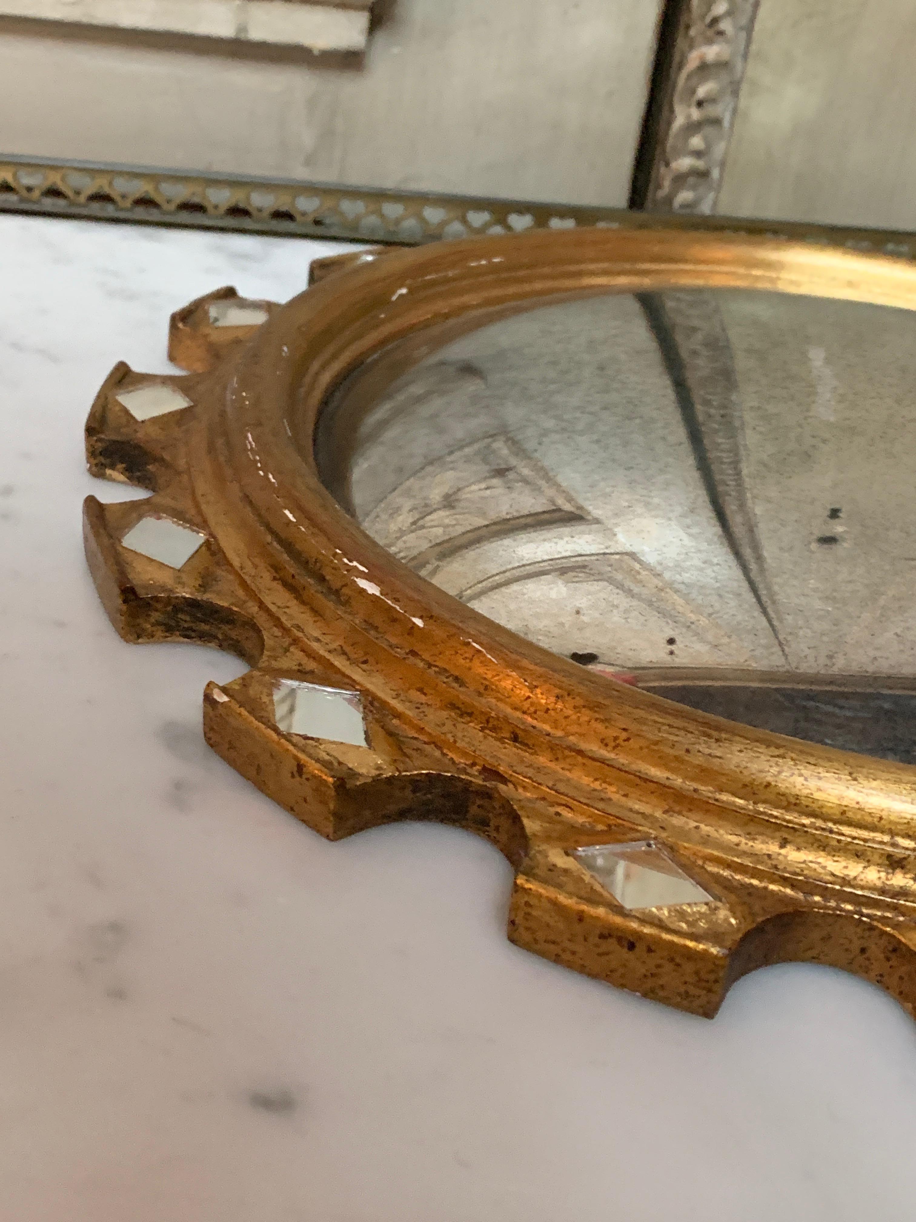 20th Century Mid-Century Italian Gilt-Wood Starburst Convex Mirror
