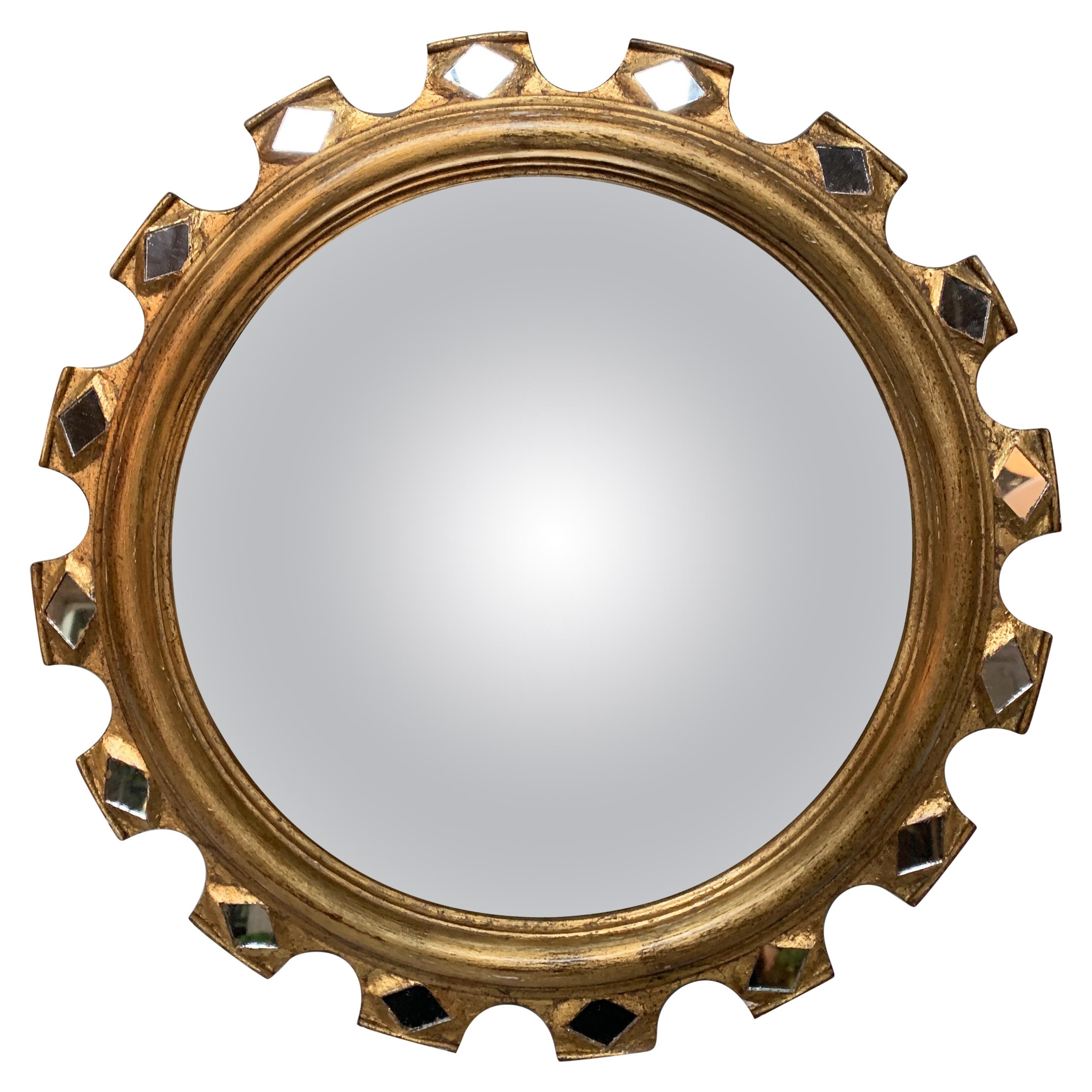 Mid-Century Italian Gilt-Wood Starburst Convex Mirror