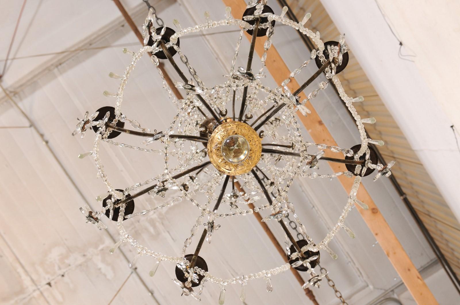 Lustre italien à colonnes en cristal et bois doré, recâblé pour les États-Unis en vente 7