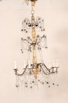 An Italian Crystal & Gilt Wood Column Chandelier, Rewired for US