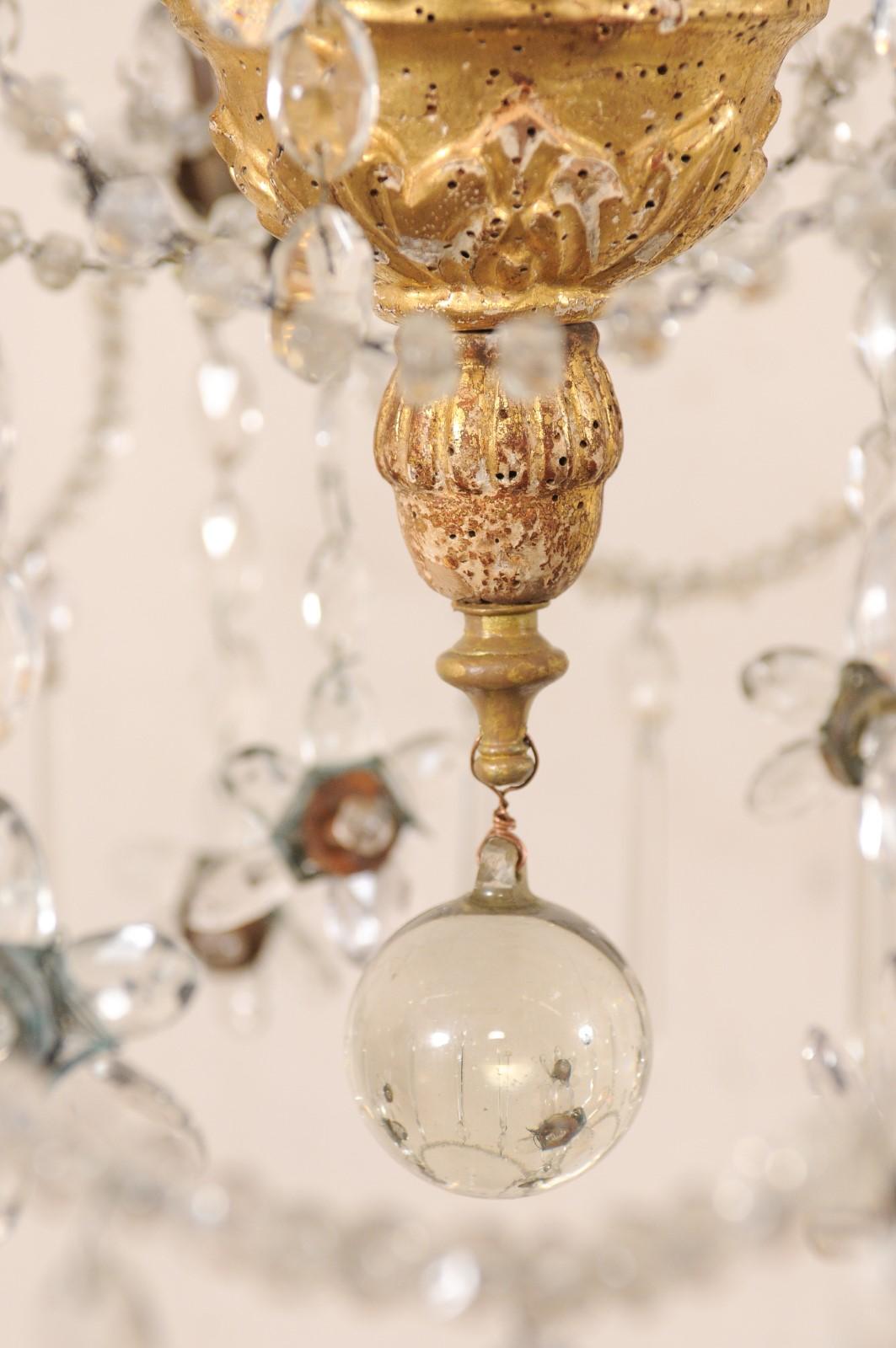 Lustre italien à colonnes en cristal et bois doré, recâblé pour les États-Unis en vente 2