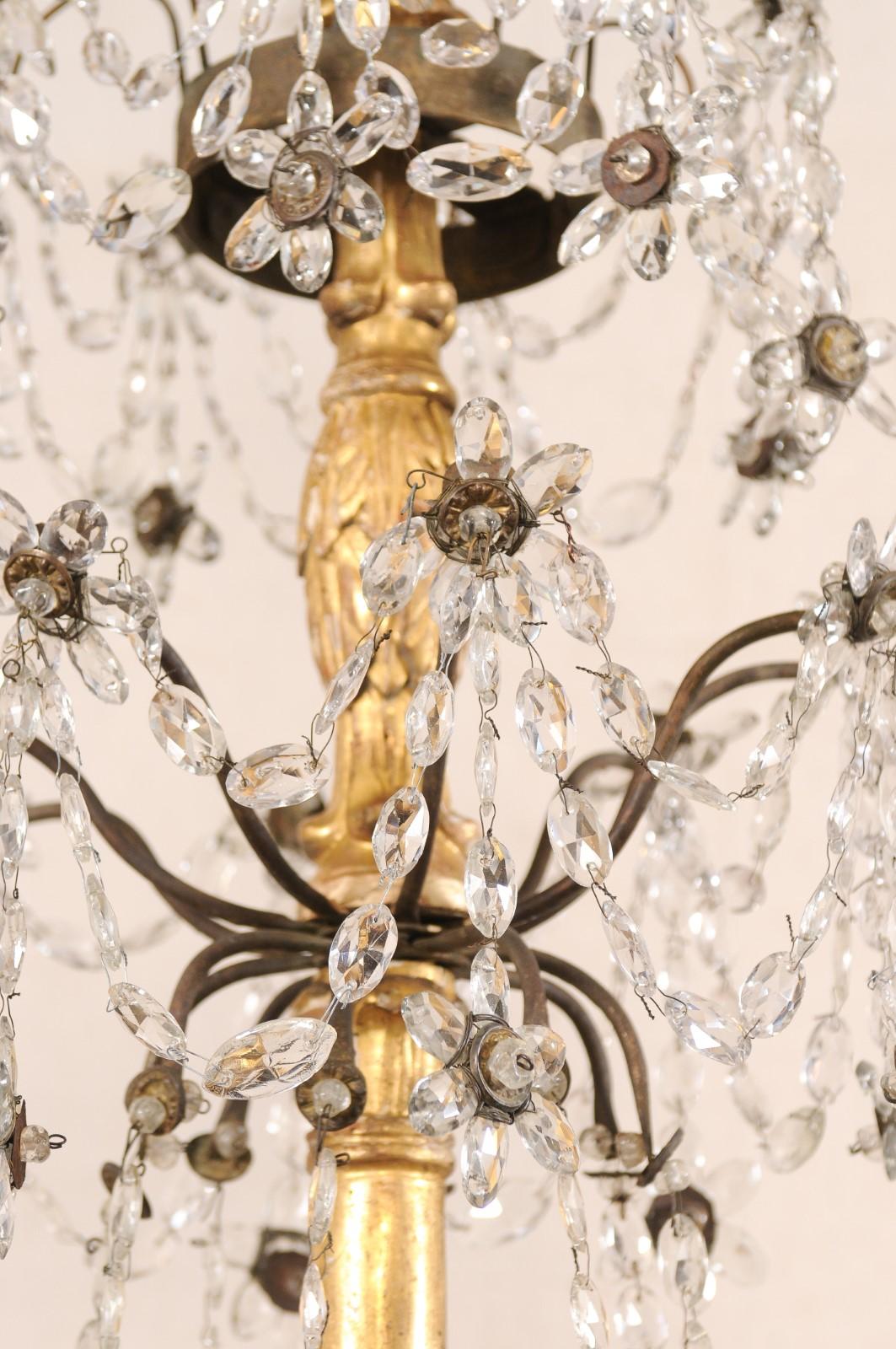 Lustre italien à colonnes en cristal et bois doré, recâblé pour les États-Unis en vente 3