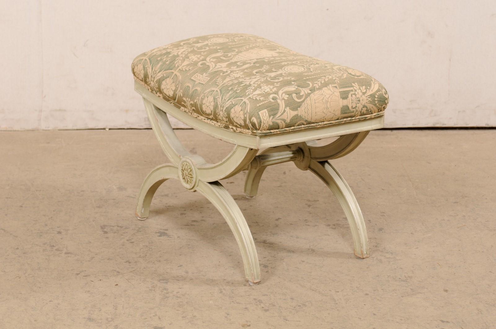 An Italian Curule Stool w/Neoclassic Fabric Seat Cushion, Mid 20th Century For Sale 6