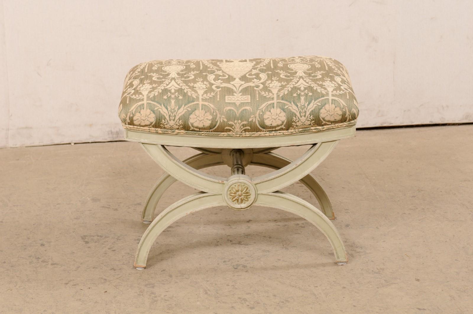 An Italian Curule Stool w/Neoclassic Fabric Seat Cushion, Mid 20th Century For Sale 7