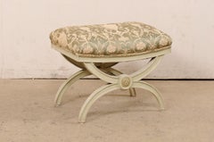 An Italian Curule Stool w/Neoclassic Fabric Seat Cushion, Mid 20th Century