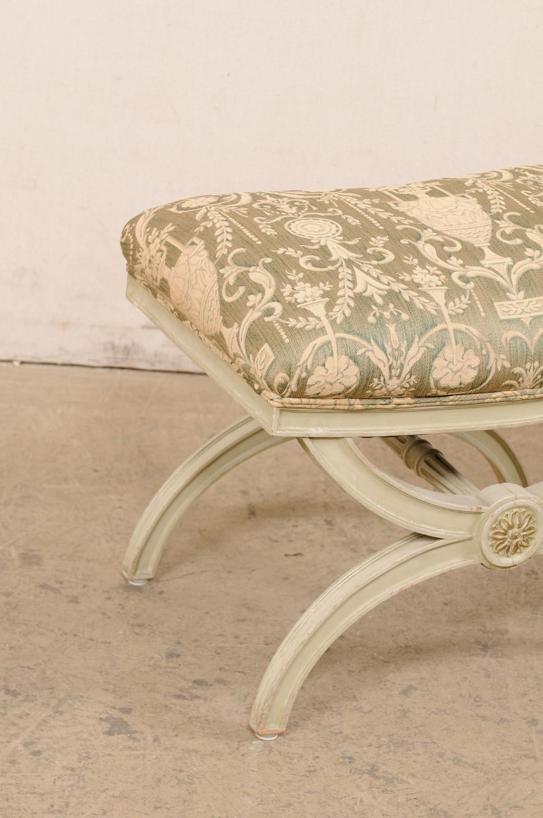 An Italian Curule Stool w/Neoclassic Fabric Seat Cushion, Mid 20th Century In Good Condition For Sale In Atlanta, GA