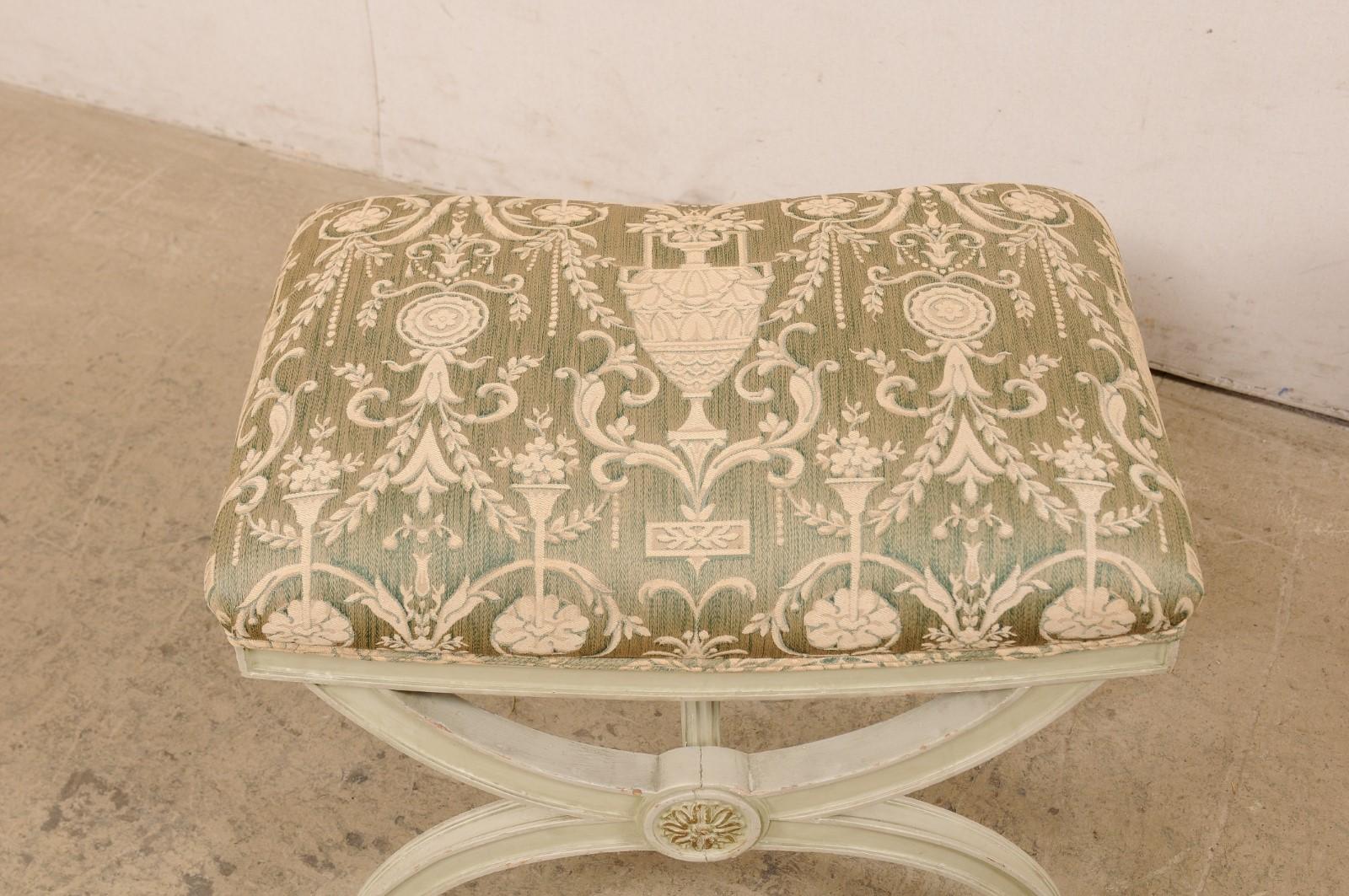 Upholstery An Italian Curule Stool w/Neoclassic Fabric Seat Cushion, Mid 20th Century For Sale