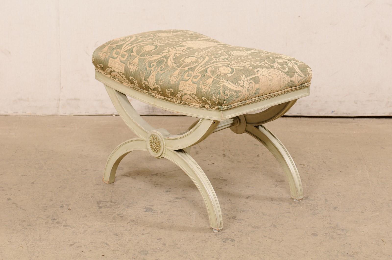 An Italian Curule Stool w/Neoclassic Fabric Seat Cushion, Mid 20th Century For Sale 2