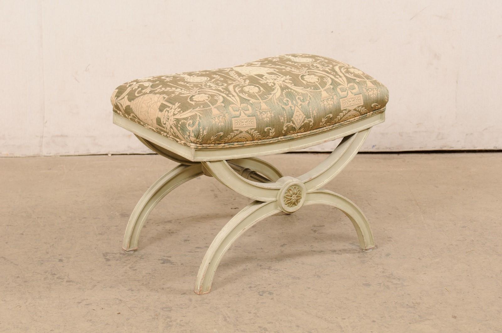 An Italian Curule Stool w/Neoclassic Fabric Seat Cushion, Mid 20th Century For Sale 4