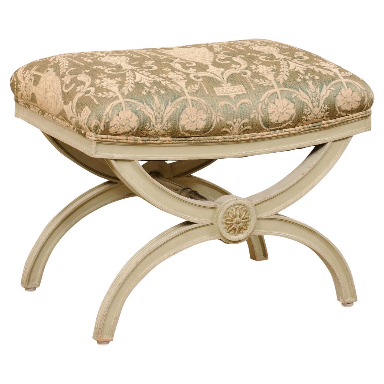An Italian Curule Stool w/Neoclassic Fabric Seat Cushion, Mid 20th Century For Sale