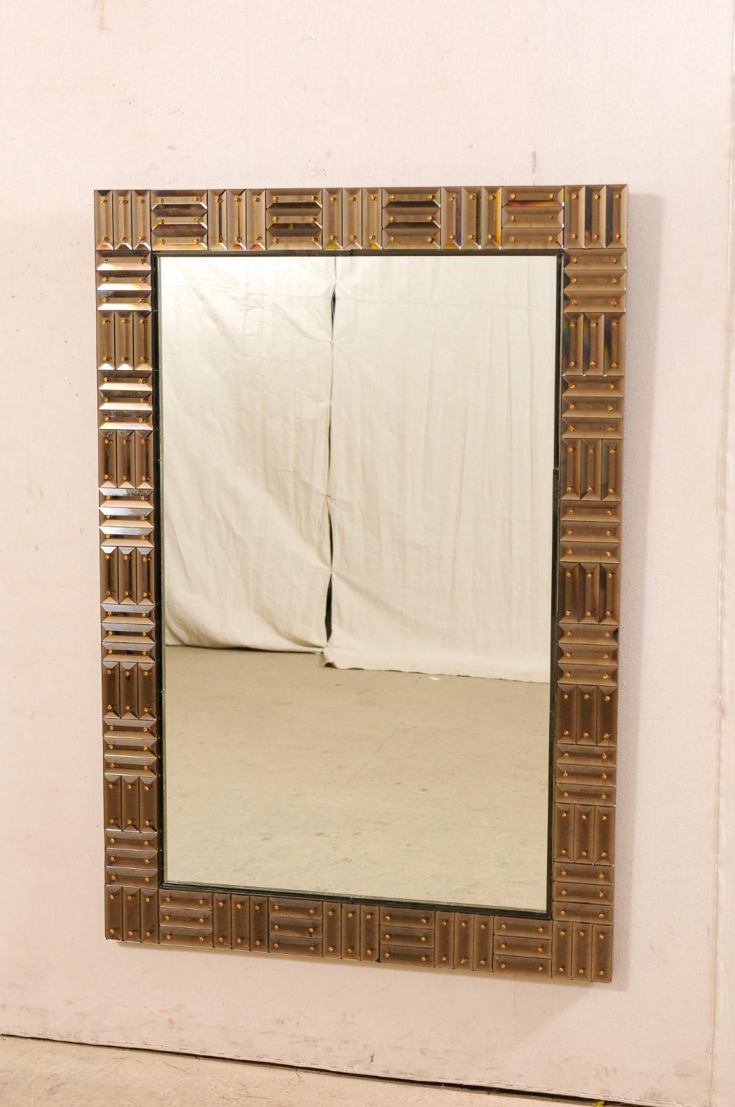 Italian Donghia Amber Mirror with Smokey Amber Venetian Glass Surround In Good Condition For Sale In Atlanta, GA