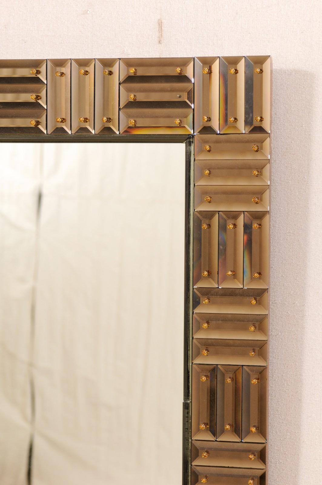 Italian Donghia Amber Mirror with Smokey Amber Venetian Glass Surround In Good Condition In Atlanta, GA