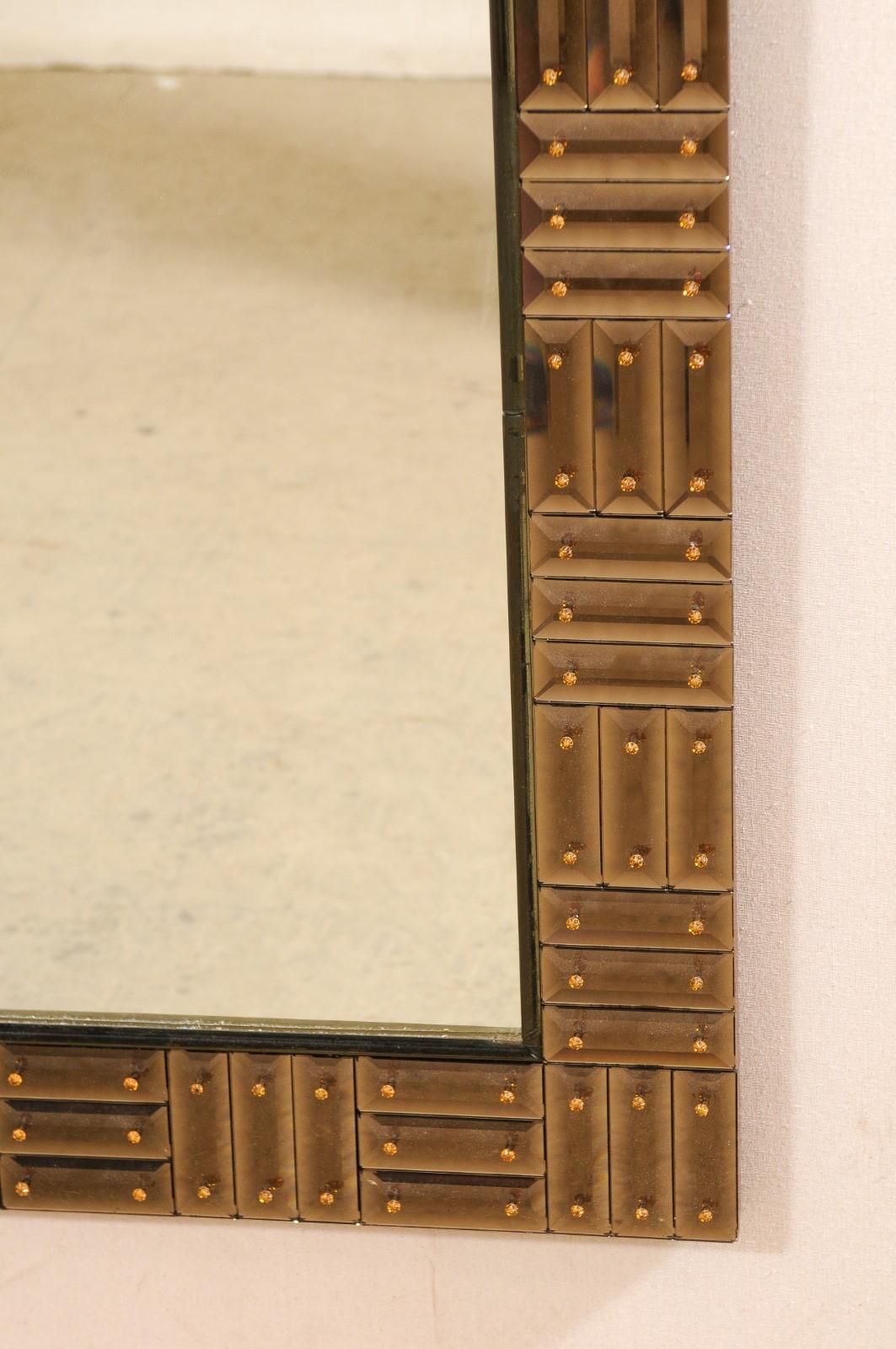 Contemporary Italian Donghia Amber Mirror with Smokey Amber Venetian Glass Surround For Sale