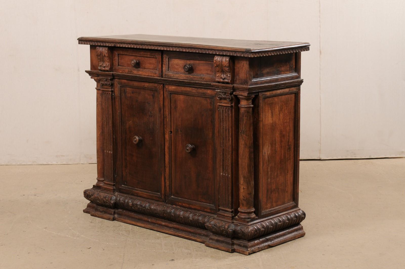 Italian Early 19th C. Walnut Cabinet with Carved Column & Pilaster Accents For Sale 6