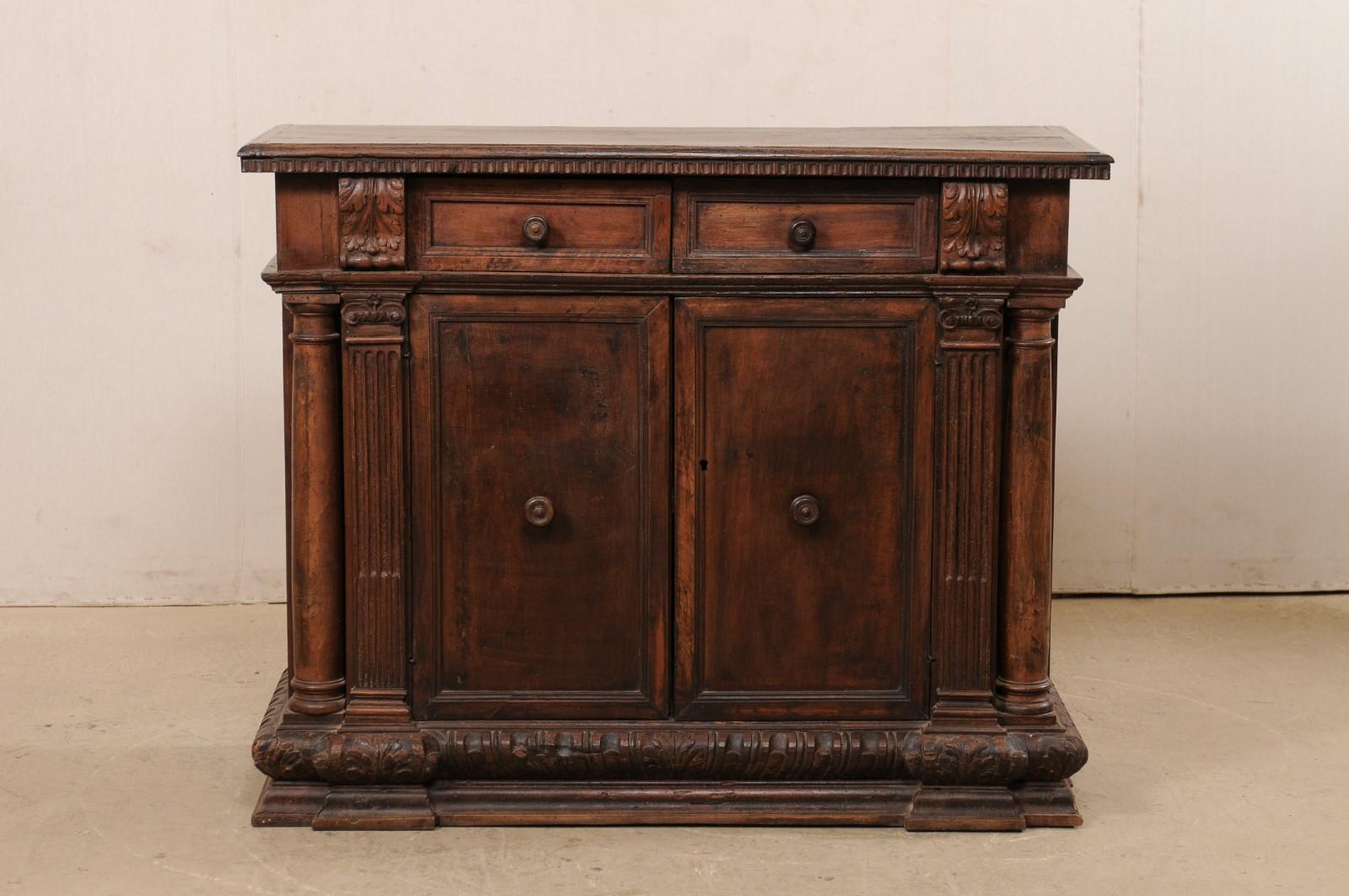 Italian Early 19th C. Walnut Cabinet with Carved Column & Pilaster Accents For Sale 7