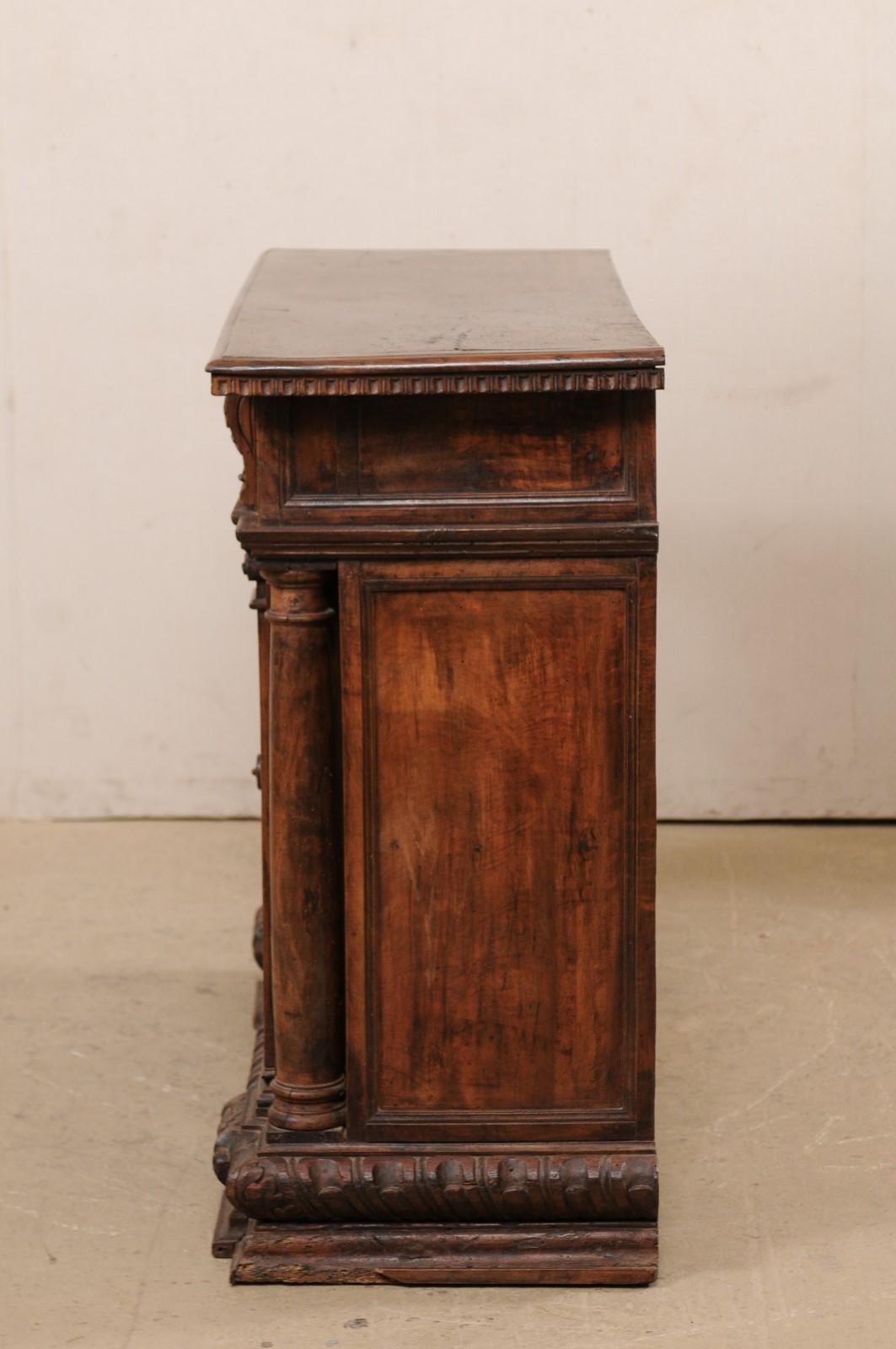 Italian Early 19th C. Walnut Cabinet with Carved Column & Pilaster Accents For Sale 5