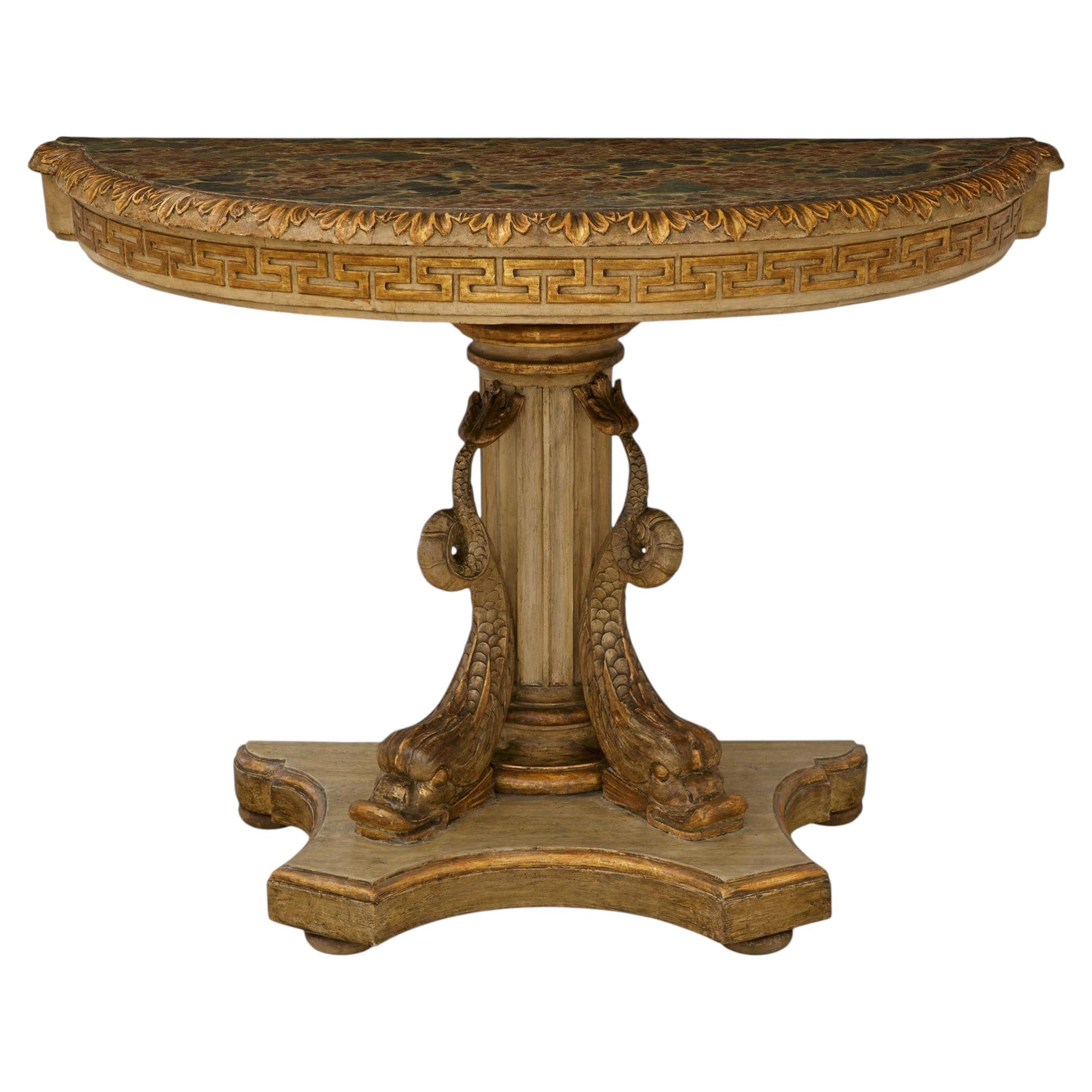 An Italian early 19th century Neo-Classical st. patinated and Giltwood console For Sale