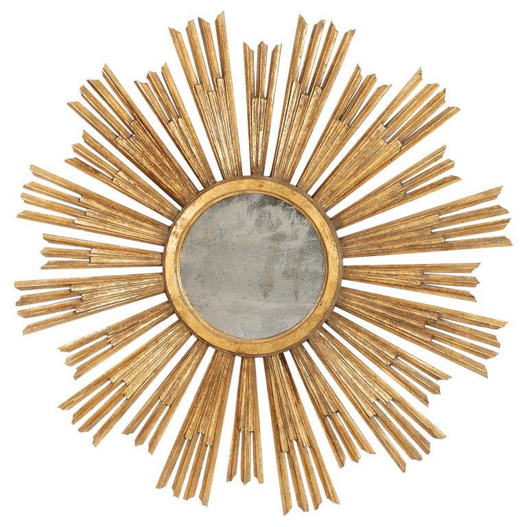 Italian Early 20th Century Gold, Large Sun Mirror Gold