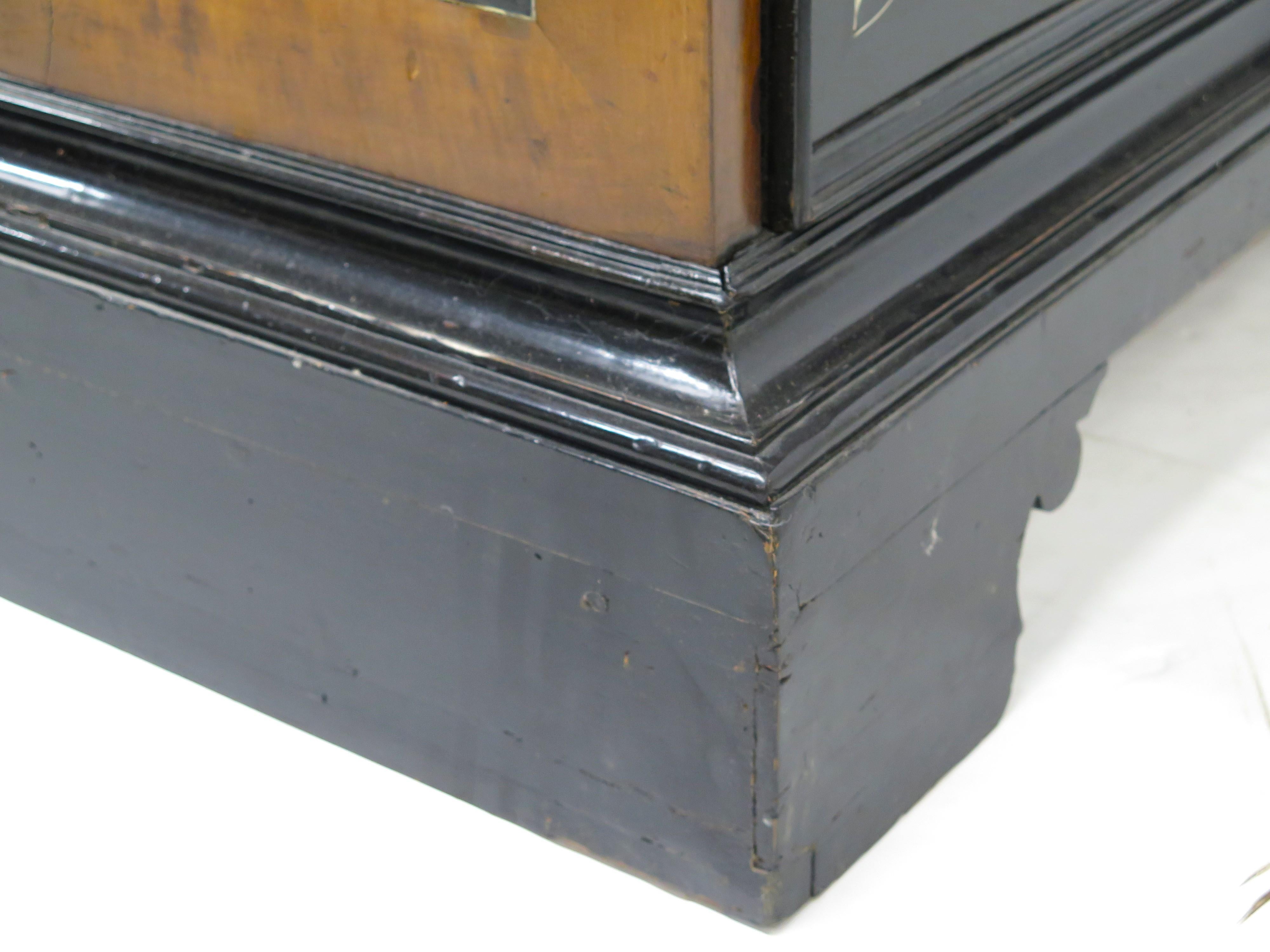 An Italian Ebonized Fruitwood and Bone Inlaid Three Drawer Commode For Sale 7