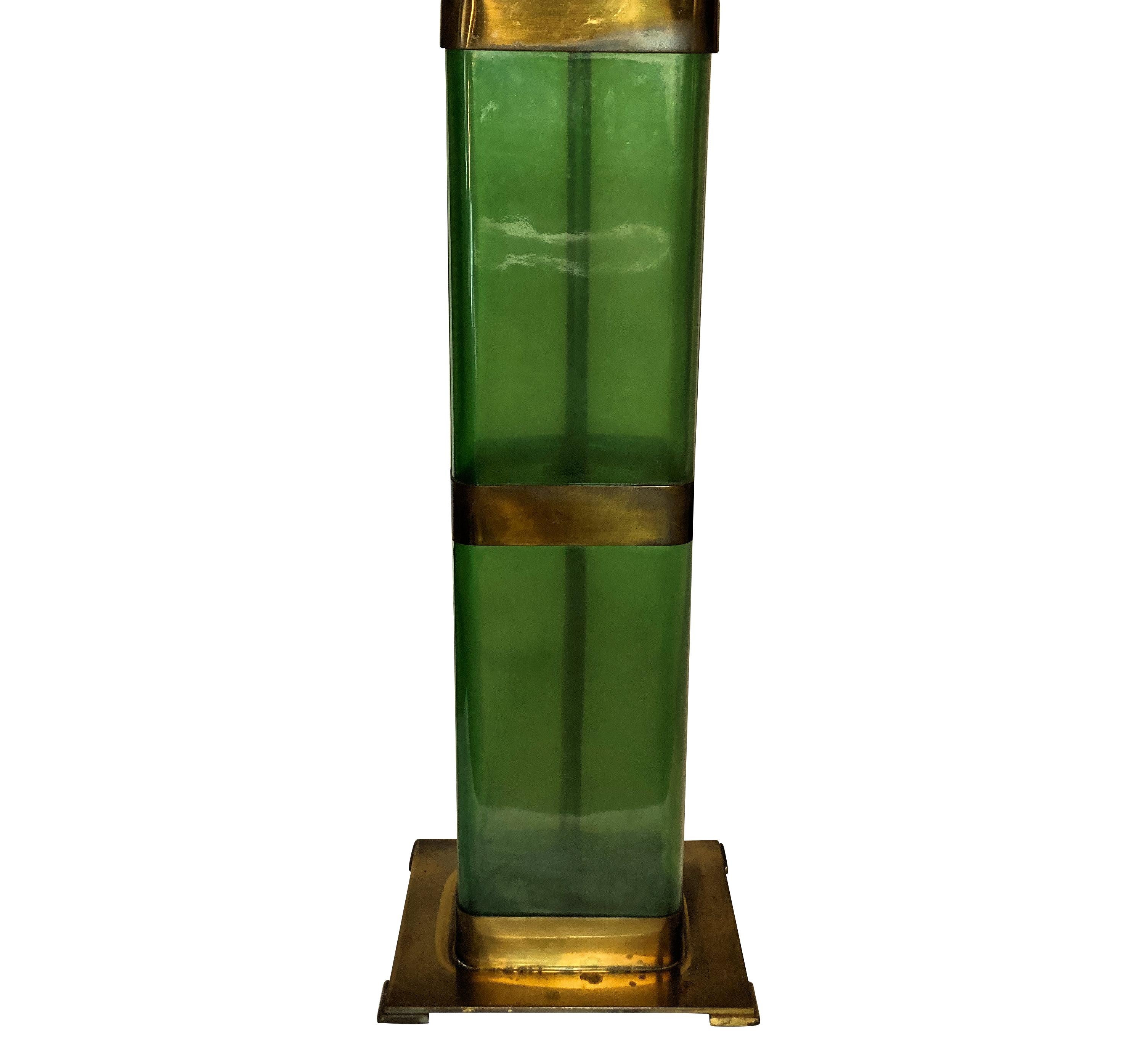 Brass An Italian Emerald Green Glass Lamp