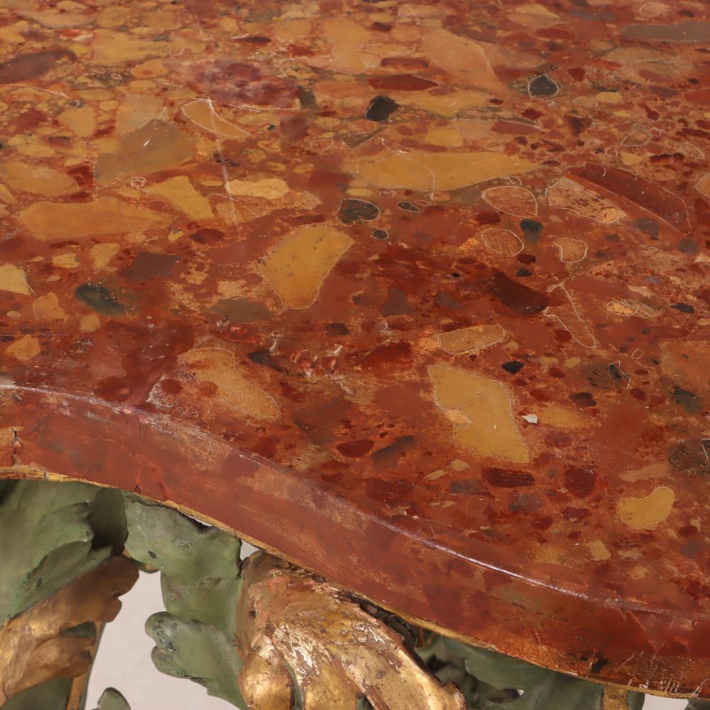 Rococo An Italian faux marble top console table, 18th C. For Sale