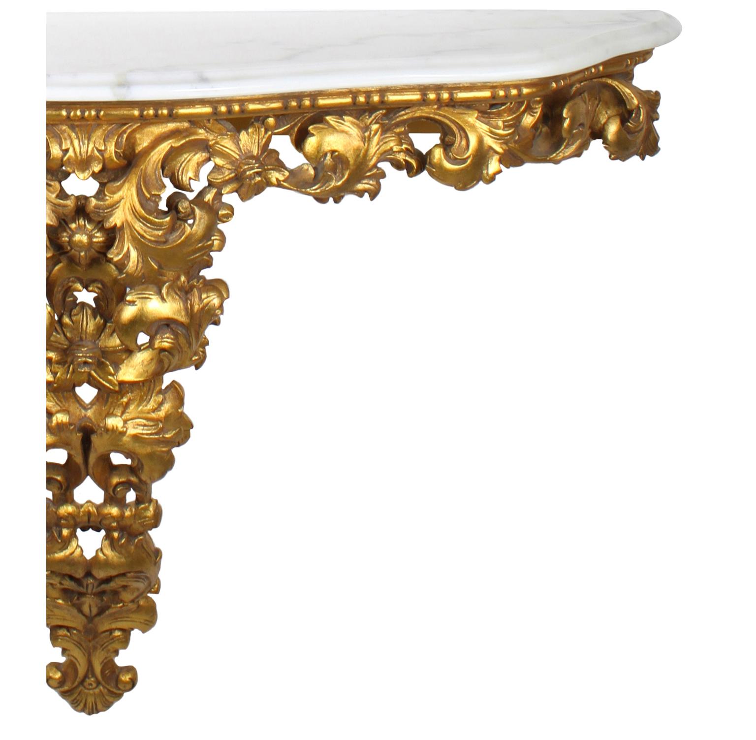 Italian Florentine Gilt Wood Carved Oval Mirror & Marble Top Console Set For Sale 3