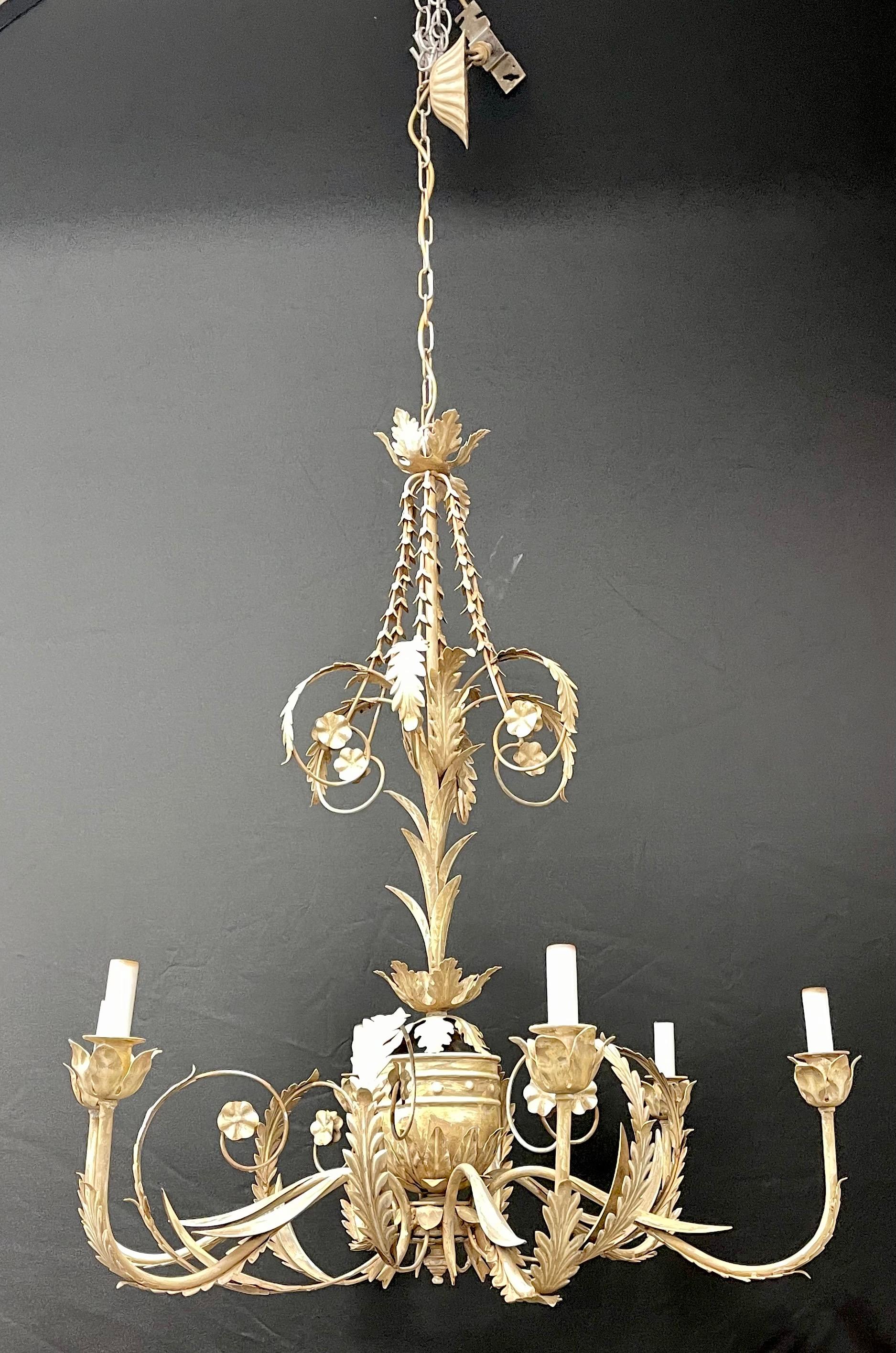 Italian Gilt Metal Chandelier having Six Lights In Good Condition For Sale In Stamford, CT