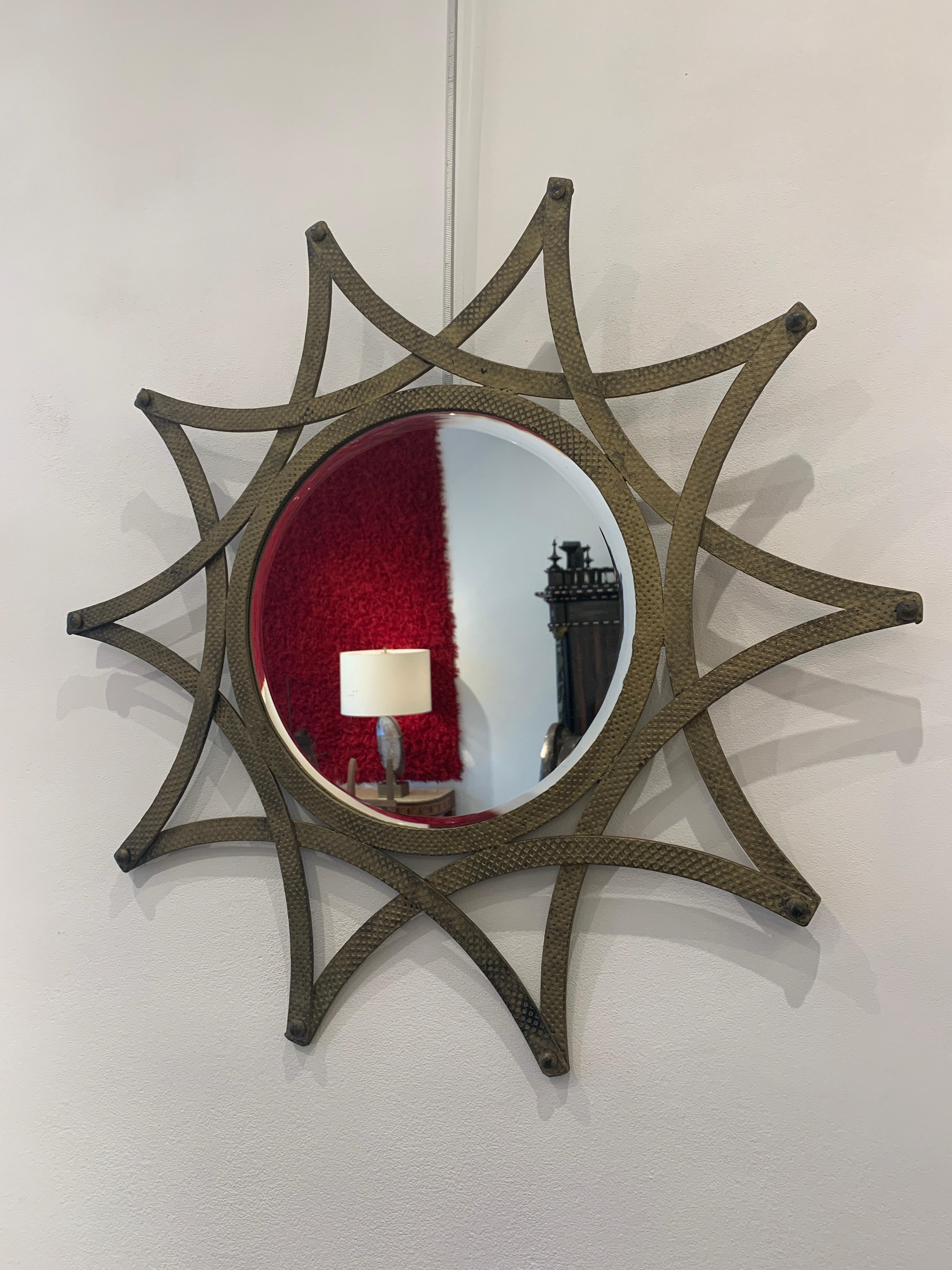 Italian Gilt Metal Sunburst Mirror, 1960s In Good Condition In Brussels, BE