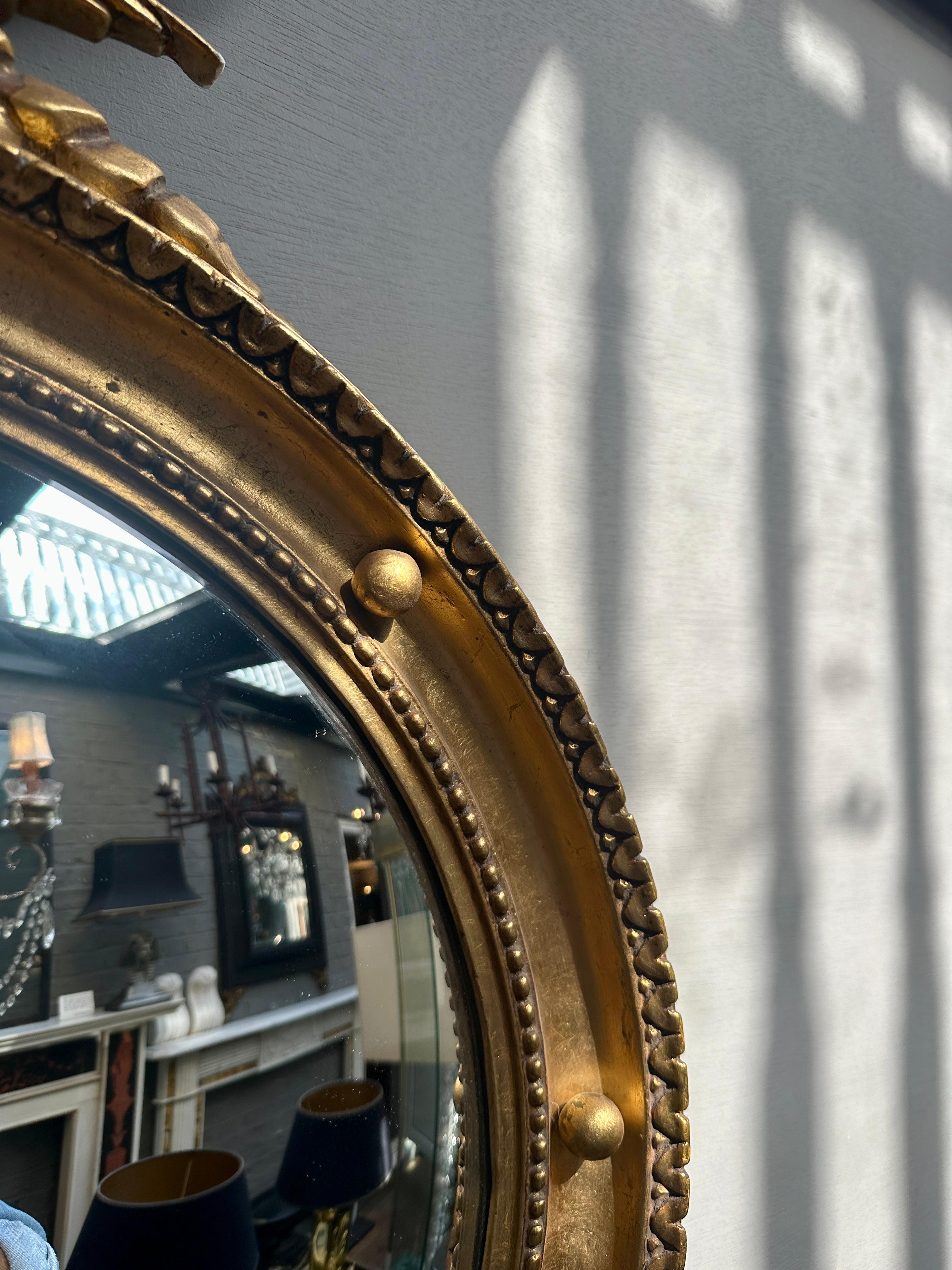 An Italian Gold Gilt Regency Style Convex Mirror For Sale 7