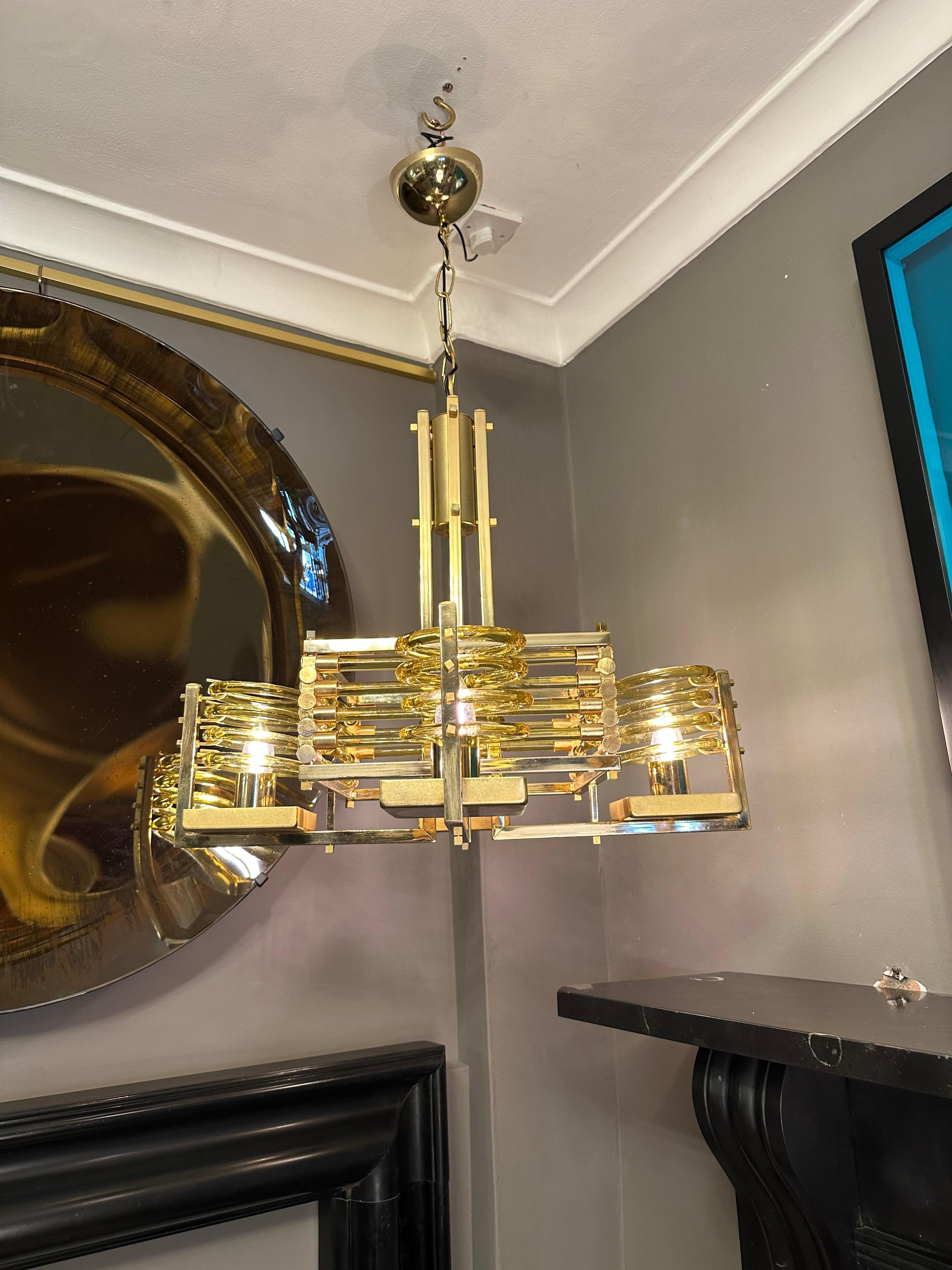 An Italian Gold Plate and Murano Glass Chandelier  For Sale 12