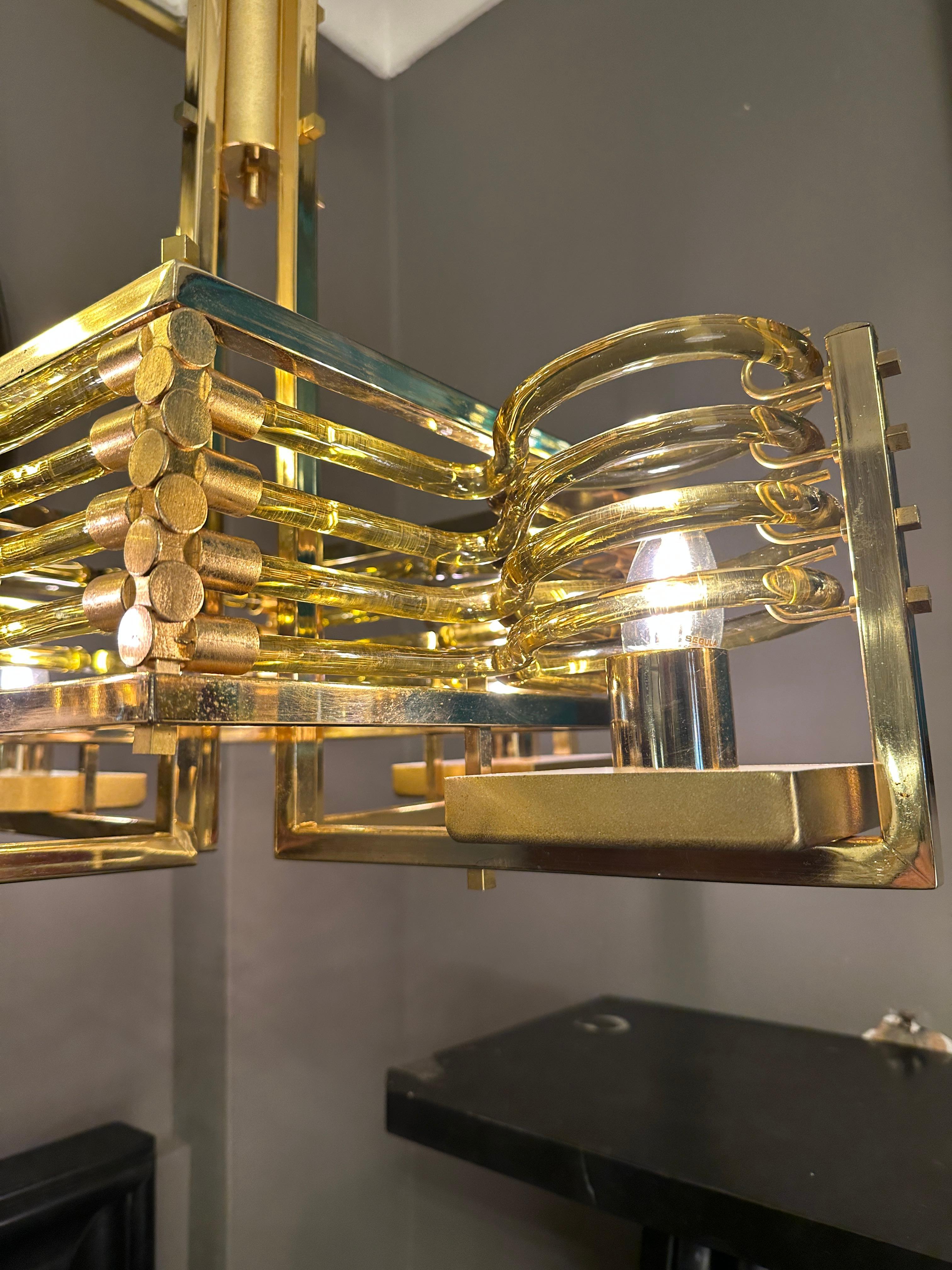 Placcato oro Un lampadario italiano in oro e vetro di Murano in vendita