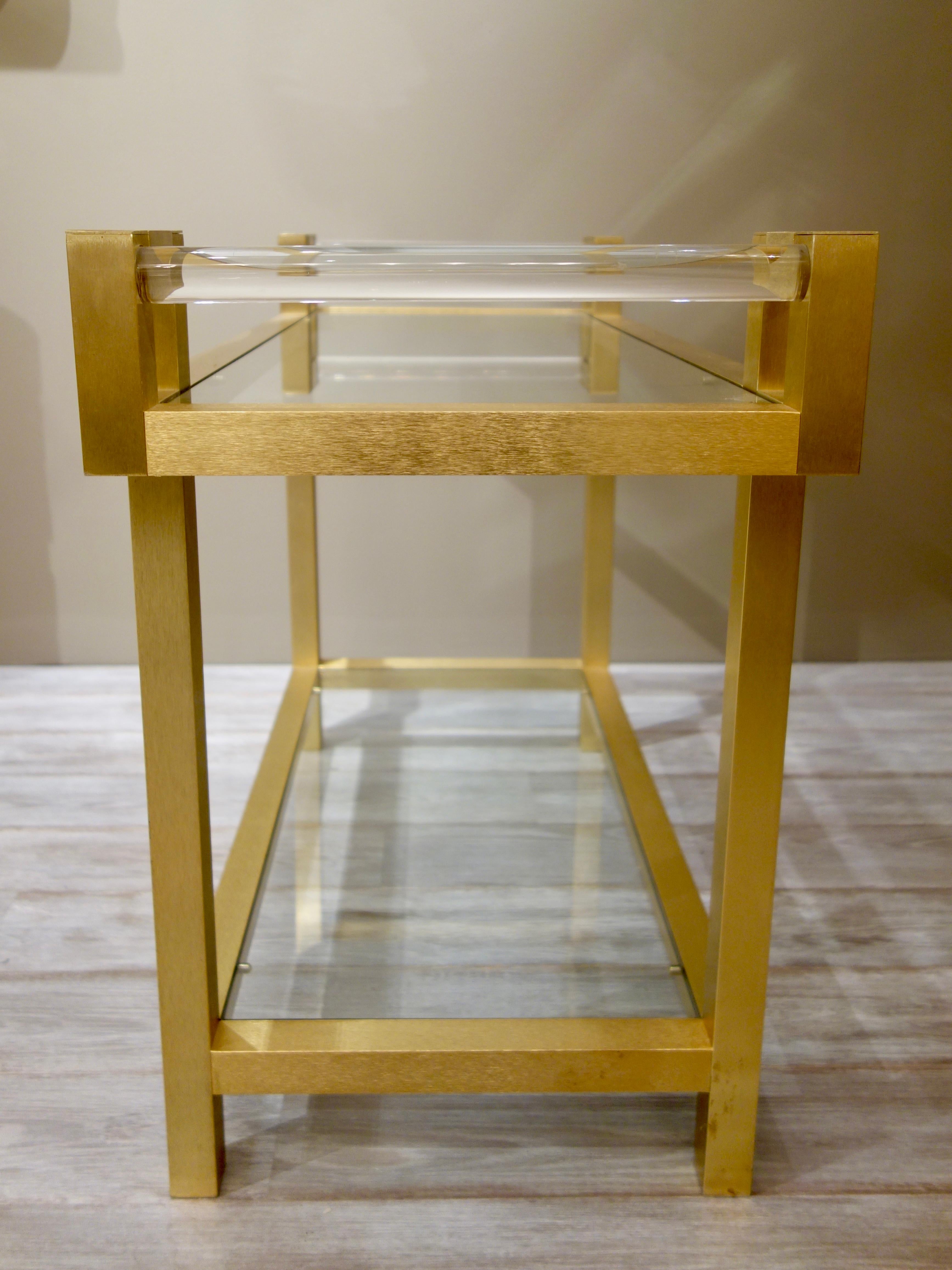 Italian Gold Tone Bar Cart with Lucite Handles Attributed to Romeo Rega In Good Condition In New York, NY