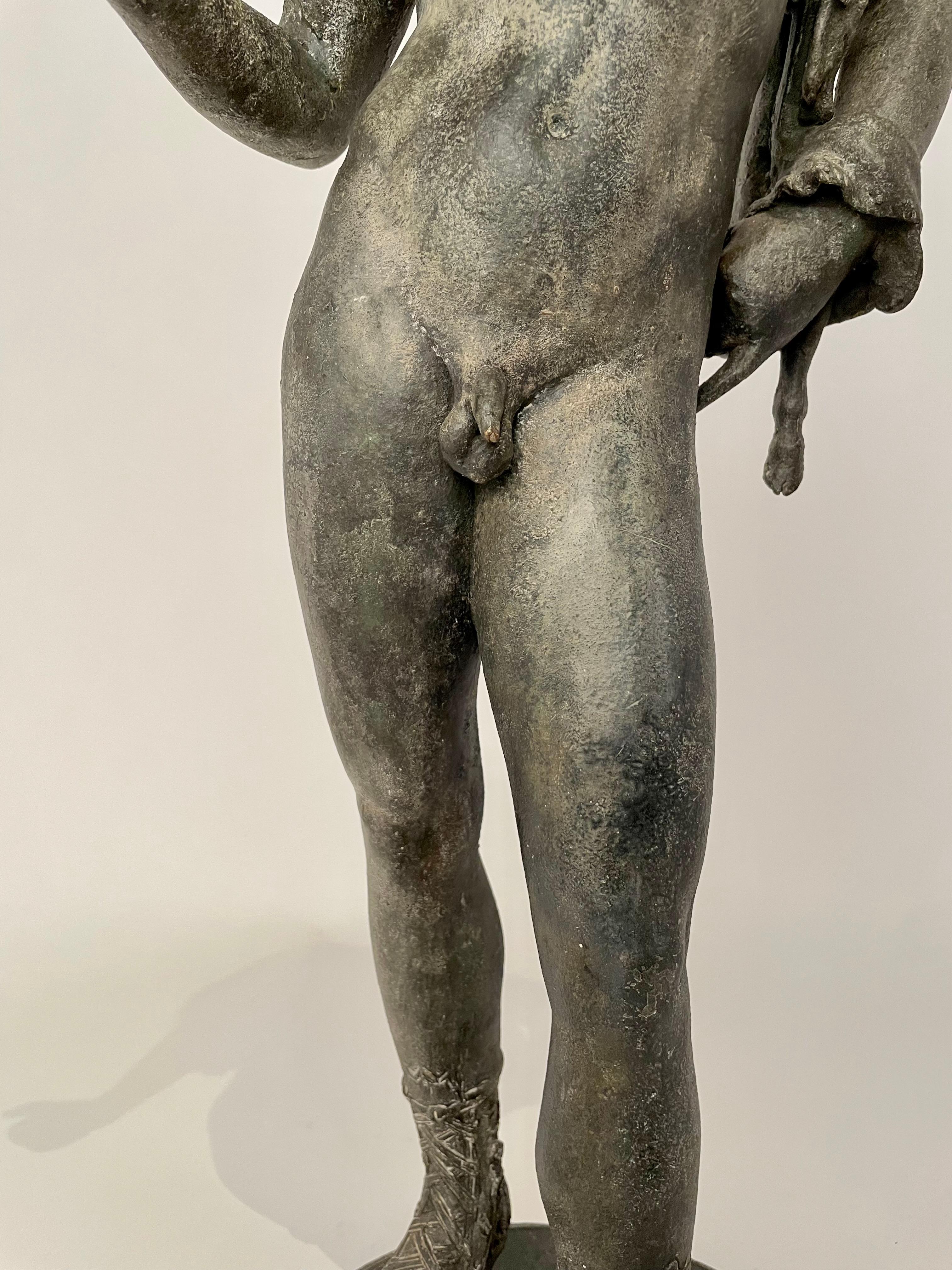 Italian Grand Tour Bronze Figure Narcissus Inscribed Fonderia Amodio, Napoli In Good Condition For Sale In Stamford, CT