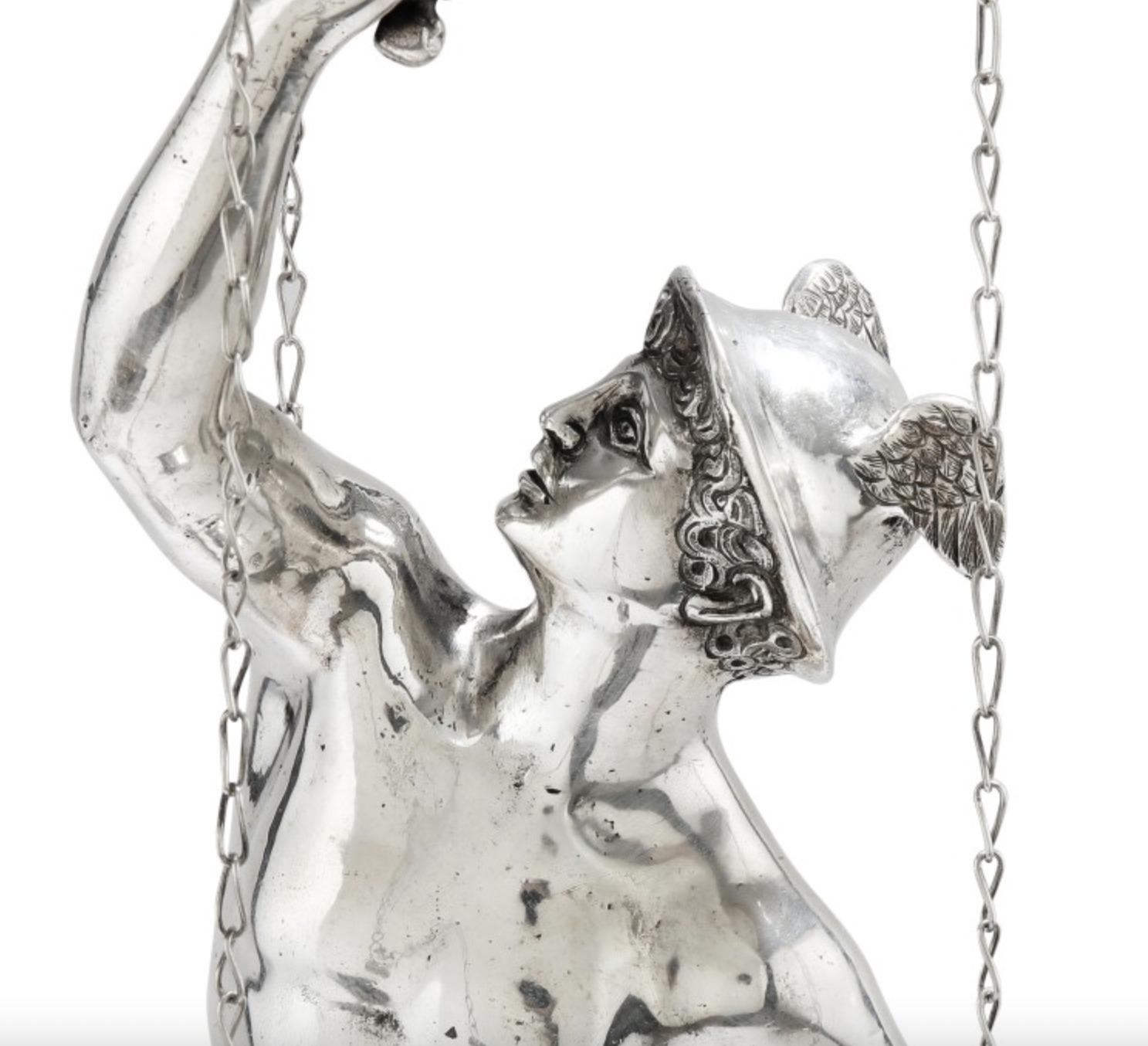 Italian Grand Tour Silver Table Library Lamp Depicting Mercury, Rome, 1830 In Good Condition In Queens, NY