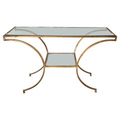 An Italian Greco Roman Style Gilt-metal Console Table with Glass Top and Shelf 