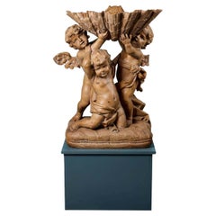 Used An Italian Hand Carved Pine Putti Statue