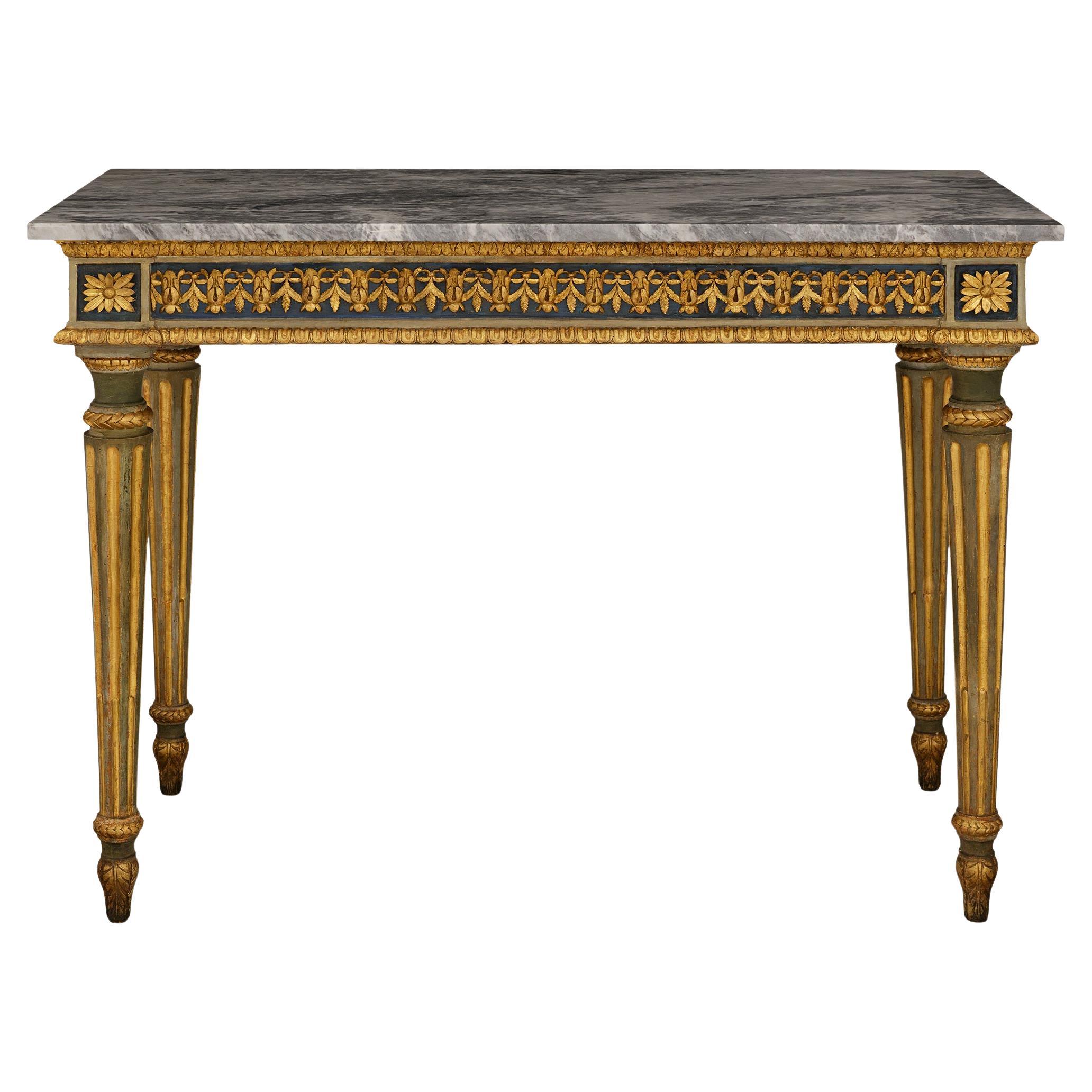 An Italian late 18th century Louis XVI Period patinated, Giltwood and marble con