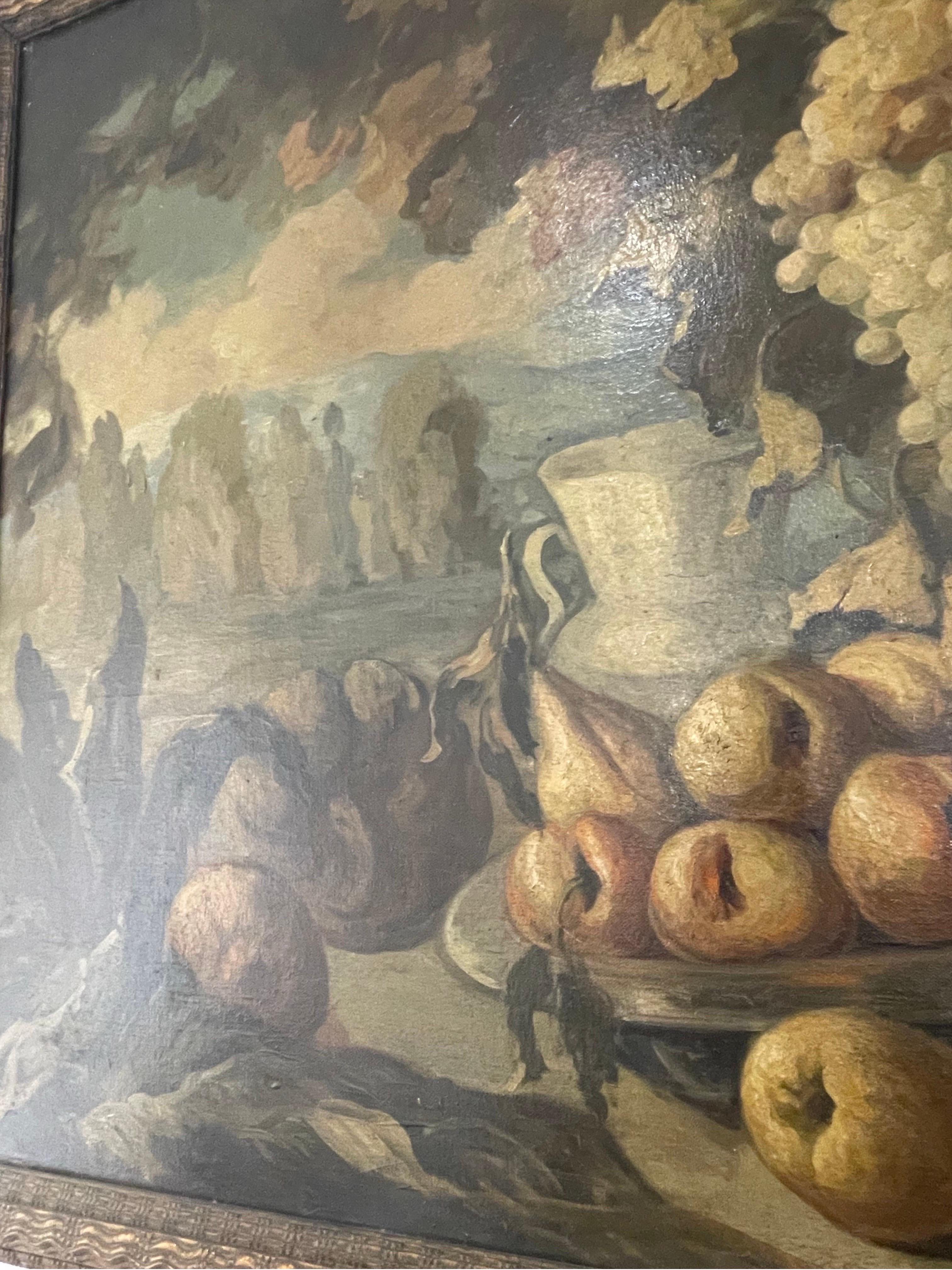 20ième siècle Nature morte italienne de la fin du XIXe siècle et du début du XXe siècle avec structure en bois sculpté en vente