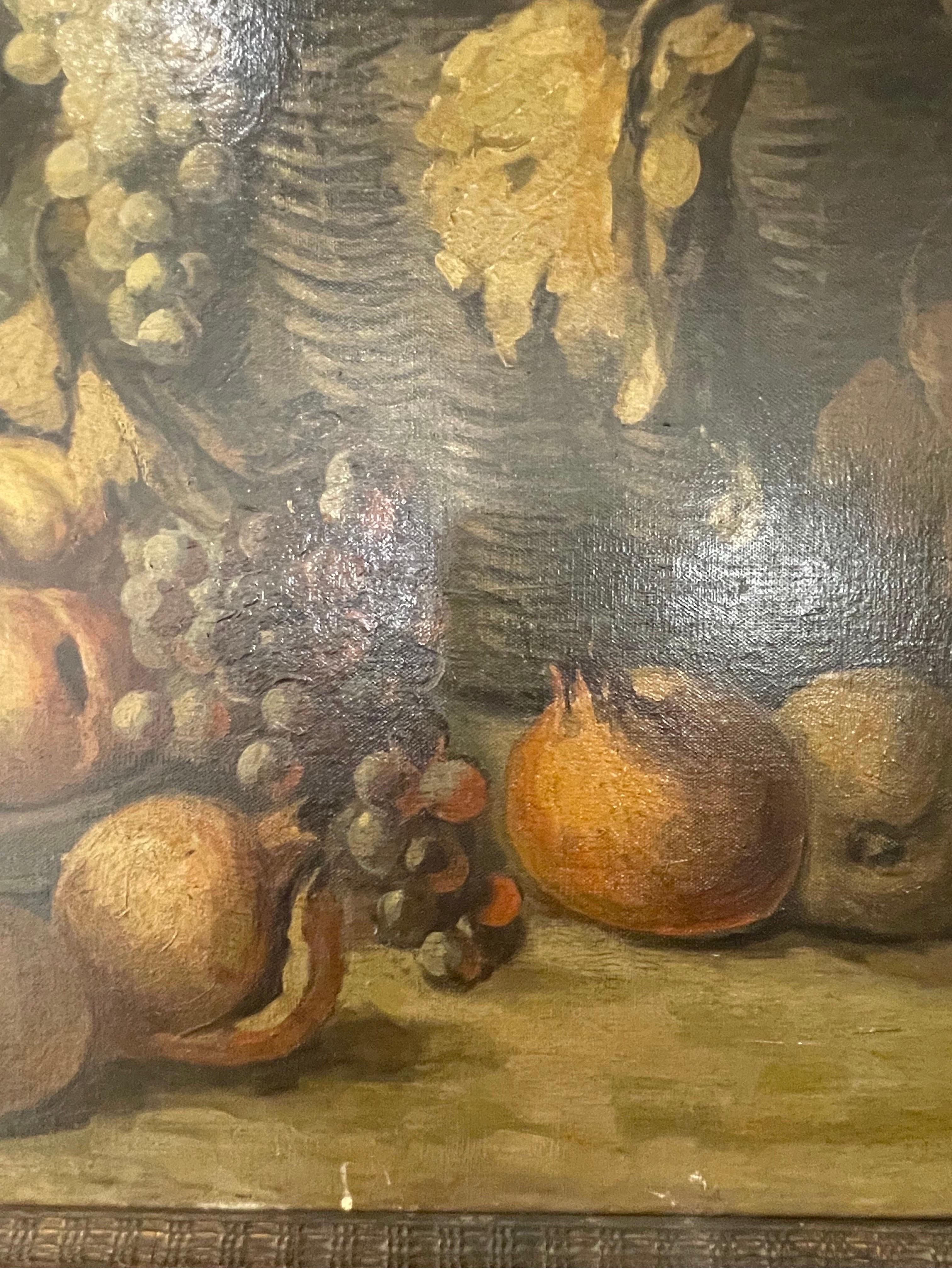 Toile Nature morte italienne de la fin du XIXe siècle et du début du XXe siècle avec structure en bois sculpté en vente