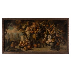 Una natura morta italiana di fine Ottocento-inizio Novecento con struttura in legno intagliato