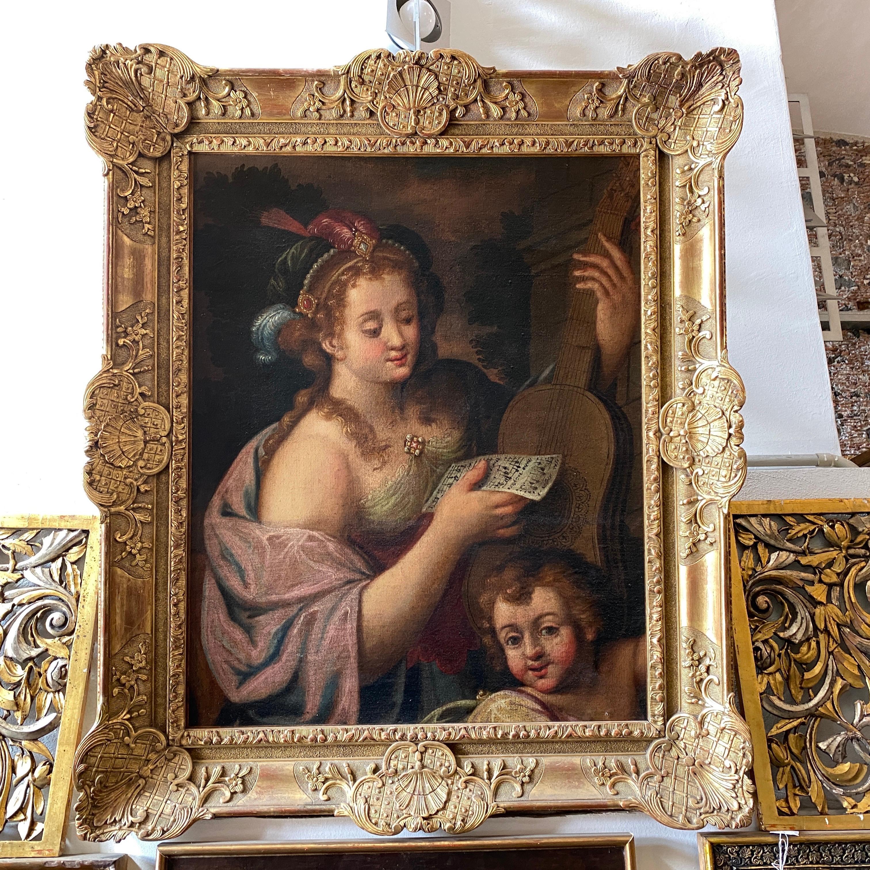 18th Century Italian Louis XVI Oil on Canvas Depicting Allegory of Music