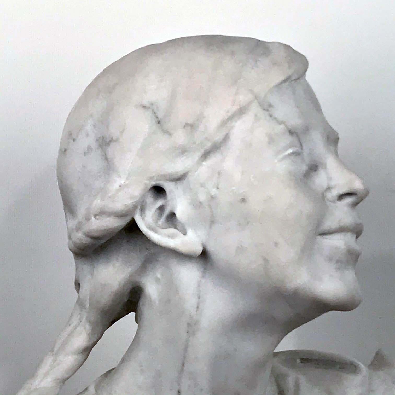 Italian Marble Bust of a Smiling Young Woman, Signed Tiruk In Good Condition For Sale In Montreal, QC