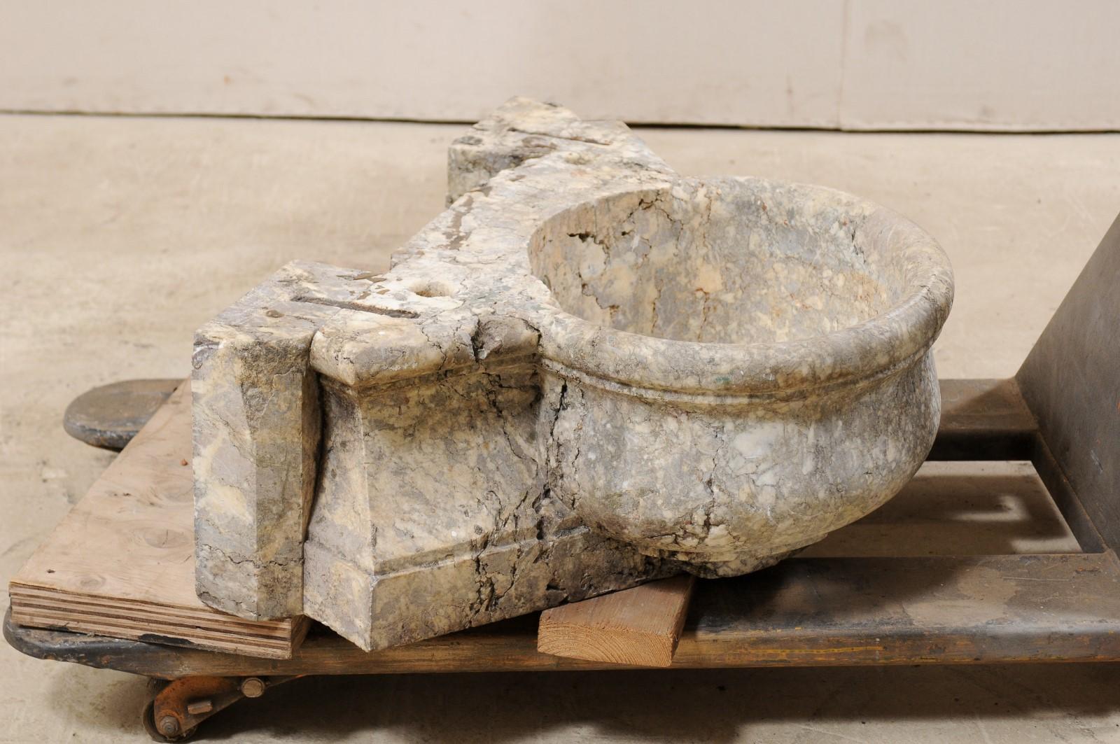 Carved Italian Marble Fountain Basin from the 19th Century