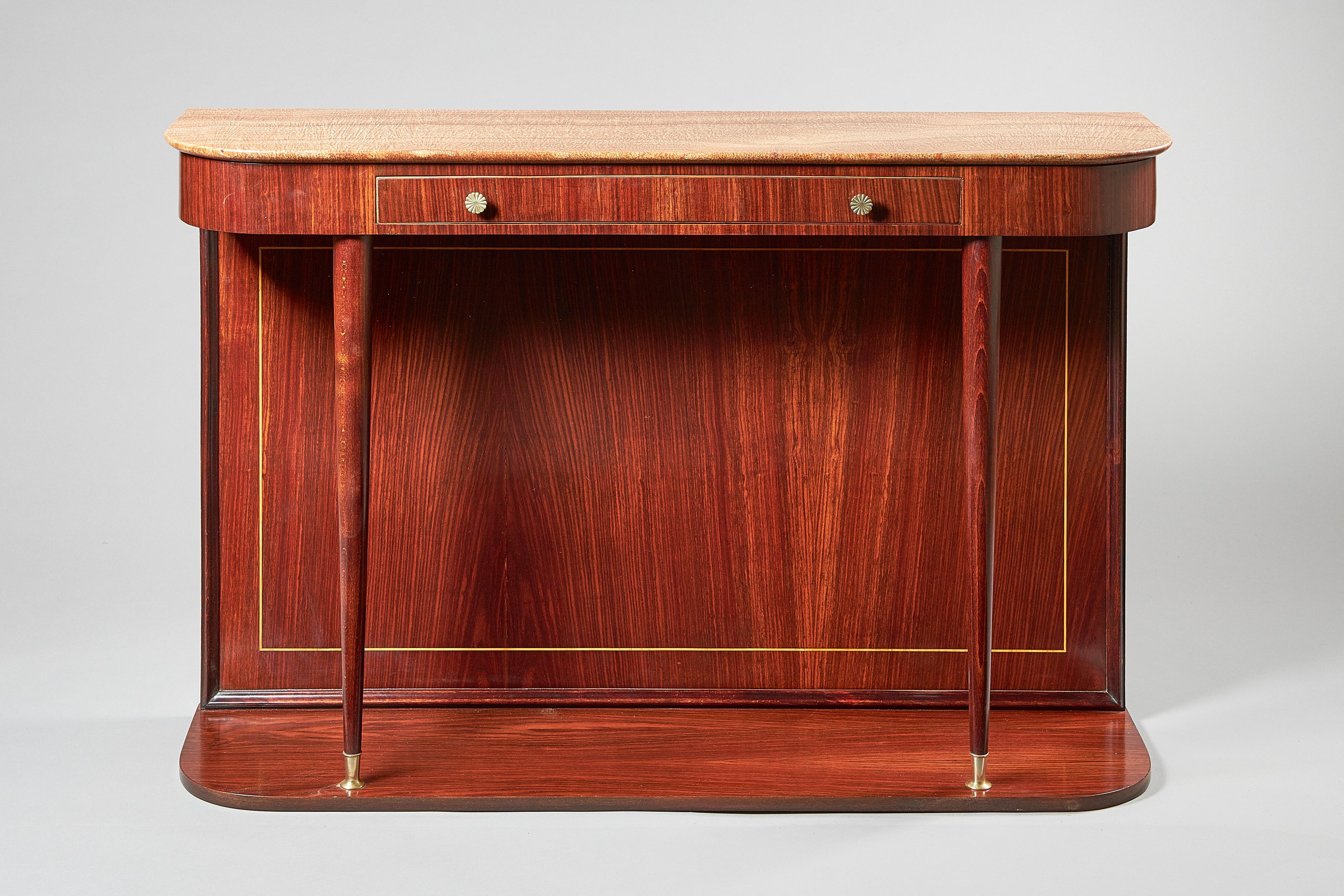 Veneer Mid-century Italian Marble Mounted Console Table