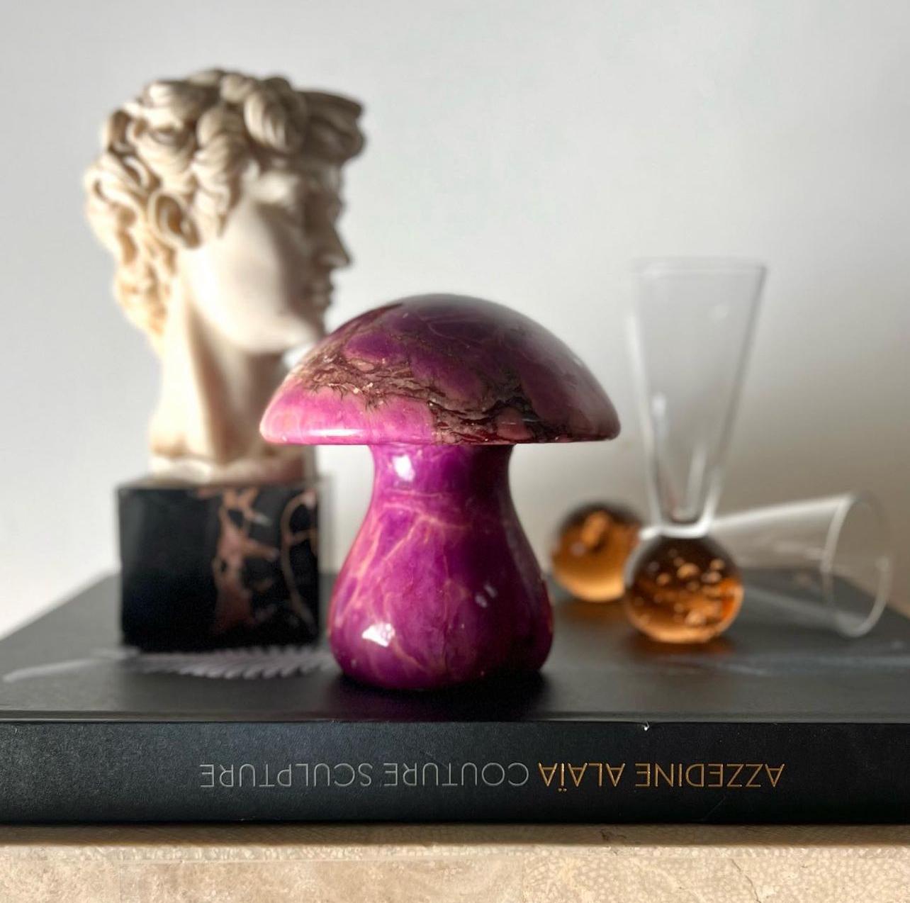Mid-Century Modern An Italian marble mushroom objet d’art in magenta, mid 20th century  For Sale