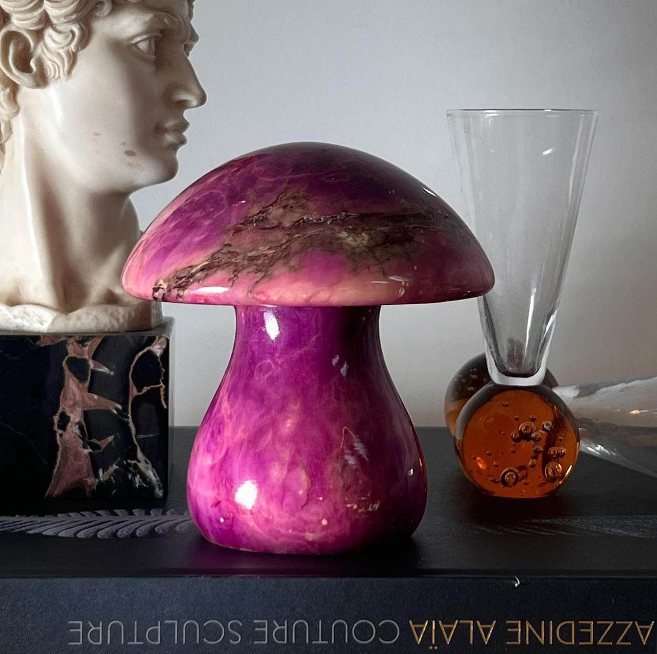 An Italian marble mushroom objet d’art in magenta, mid 20th century  For Sale 1