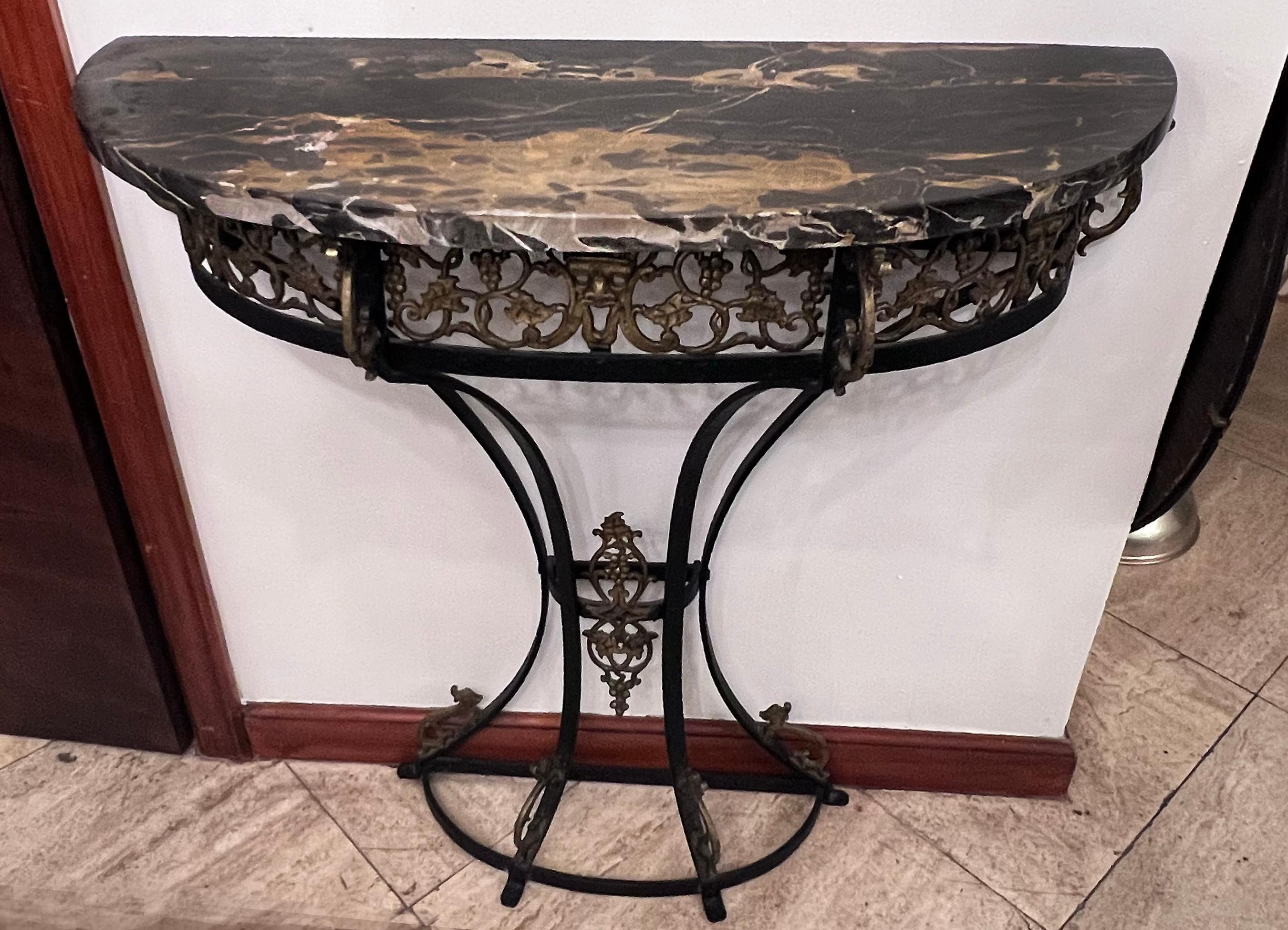 Italian Marble Top Iron Console For Sale 1
