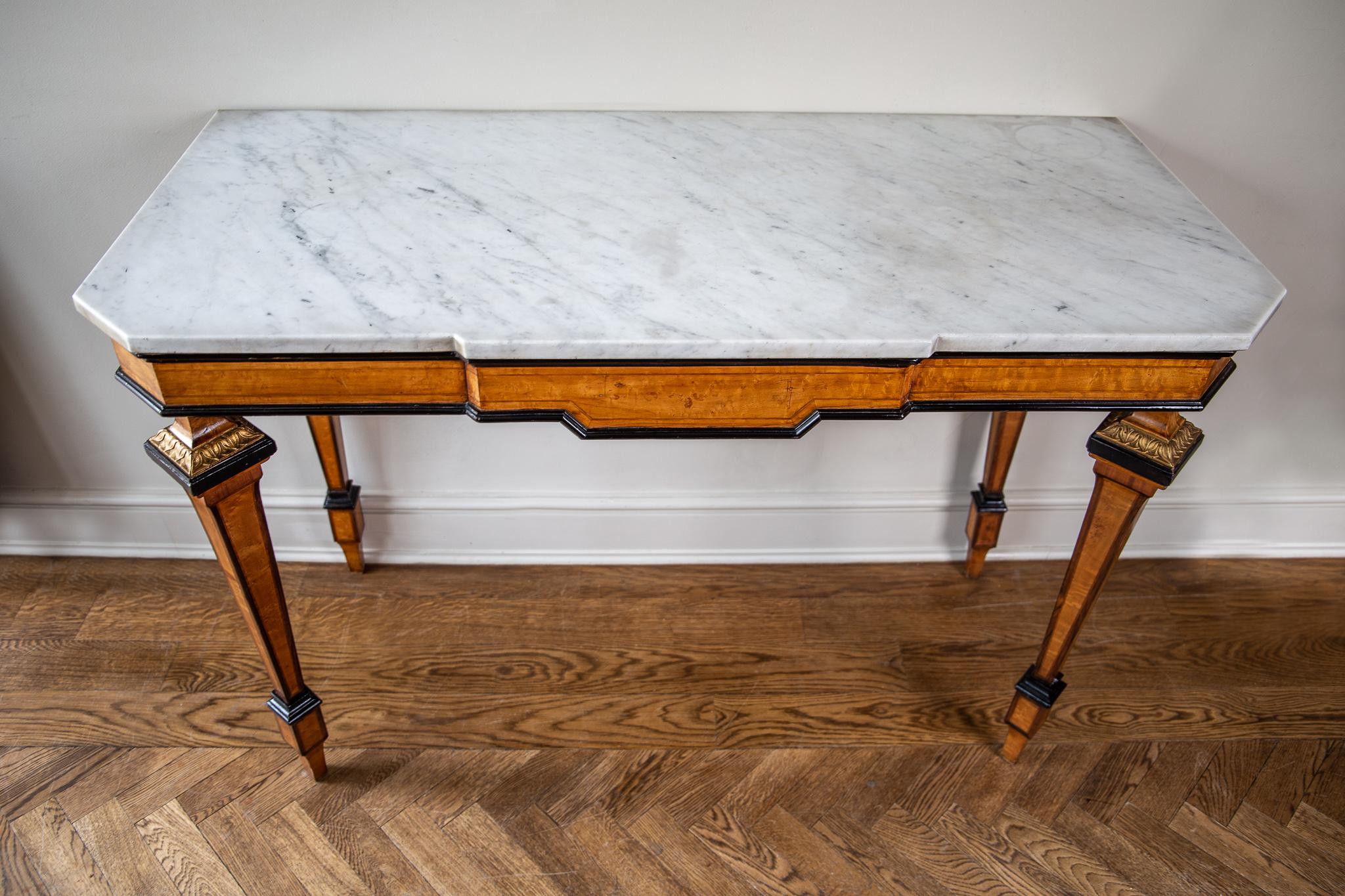 Renaissance Revival Italian Marble Topped Console Table with Graphic Lines, circa 1850